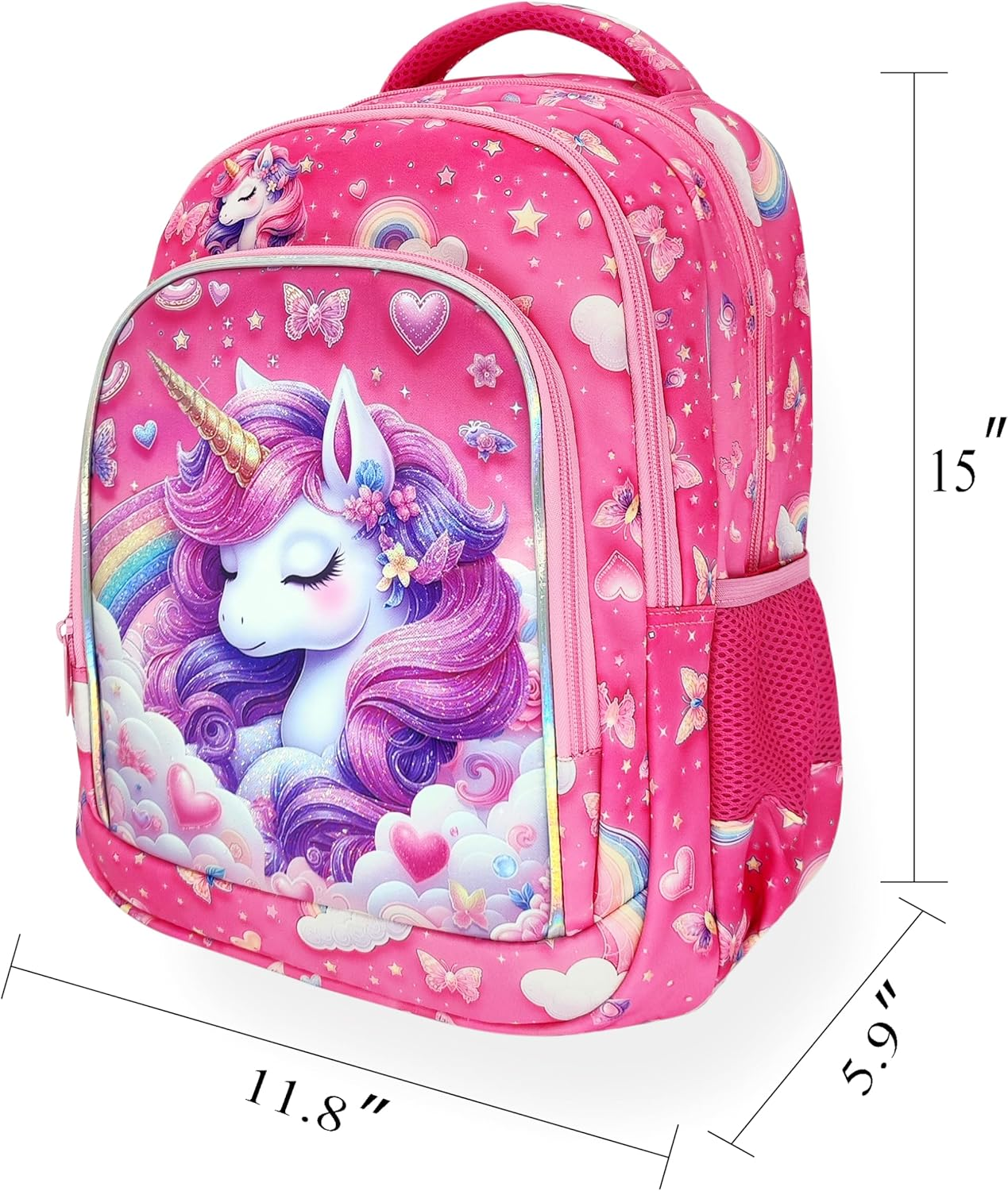 Usmikeys Pink Unicorn Girls Backpack Cute Kids School Bag for Elementary Toddler Kindergarten Preschool, Children'S Bookbag Travel Back Pack with Chest Strap 15", Mochilas Escolares Para Ni&ntilde;as image number 4