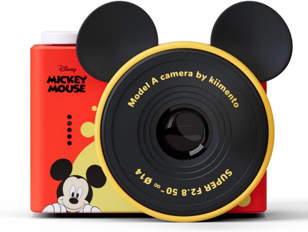 Mickey Mouse Mini Kids Toy Digital Camera & Video Camcorder for Ages 3-5, Teens and Adults, Selfie Lens, 20+ Filters, 12MP, 32GB, 1.55" Screen, Hand Made Strap - Model a by Kiimento image number 1