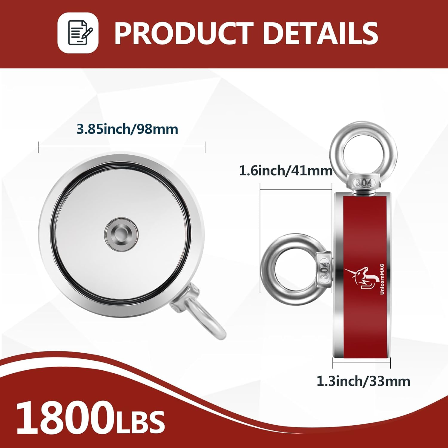 Unicornmag Magnet Fishing Kit | 2200LBS Double Sided Strong Magnet | 65 Ft Rope | Strong Magnets for Treasure Hunting & Underwater Cleaning | Ideal for Magnet Fishing Hobbyists image number 4