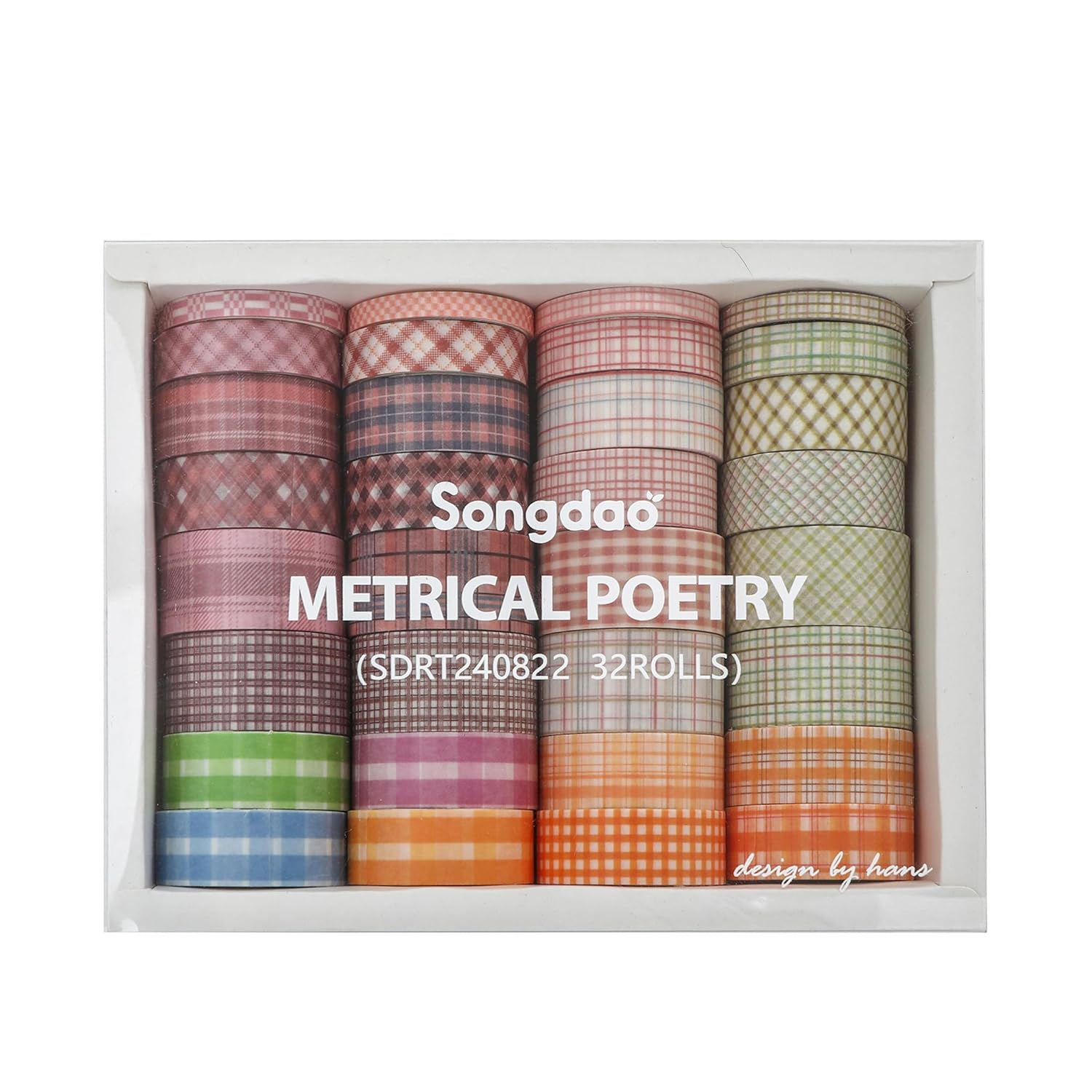 36 Rolls Grid Washi Tape Pack Plaid Arts Adhesive Tapes Basic Patterns Decorative Masking Tape Set for Craft, Kids, Scrapbook, DIY, Gift Wrapping (1-Pink & Orange)