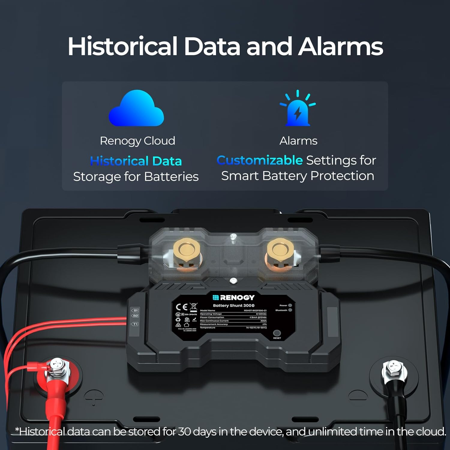 Renogy 300A Battery Shunt, Battery Tester, Bluetooth Battery Monitor, Compatible with Various Batteries:Lead Acid, LFP, Li-Ion, and Ni-Mh. image number 5