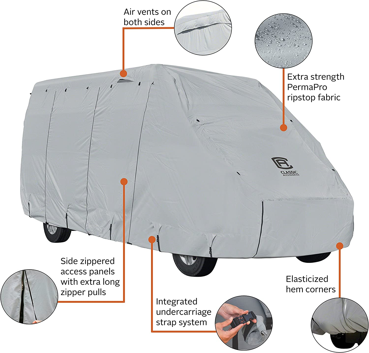 Classic Accessories over Drive Permapro Class B RV Cover, Fits up to 20' Rvs, Motorhome Trailer Camper Van, Heavy-Duty Vinyl, Universal Fit, Polyester, Camper Travel Trailer Accessories, Grey image number 6