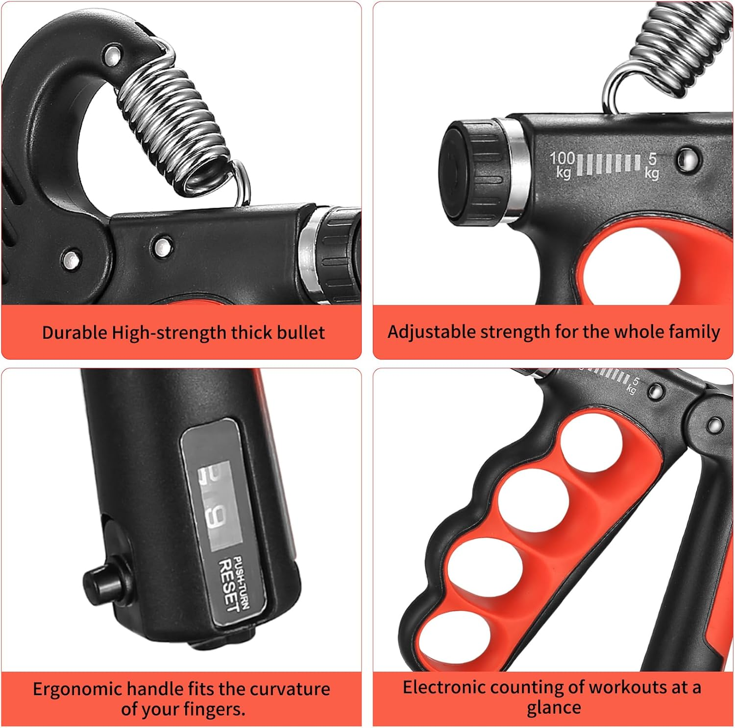 Grip Strengthener,5-100 Kg Adjustable Hand Gripper Strengthener, Forearm Strengthener Workout Kit, Finger Strengthener for Finger Forearm Exerciser Hand Grippers Training - Grey image number 2