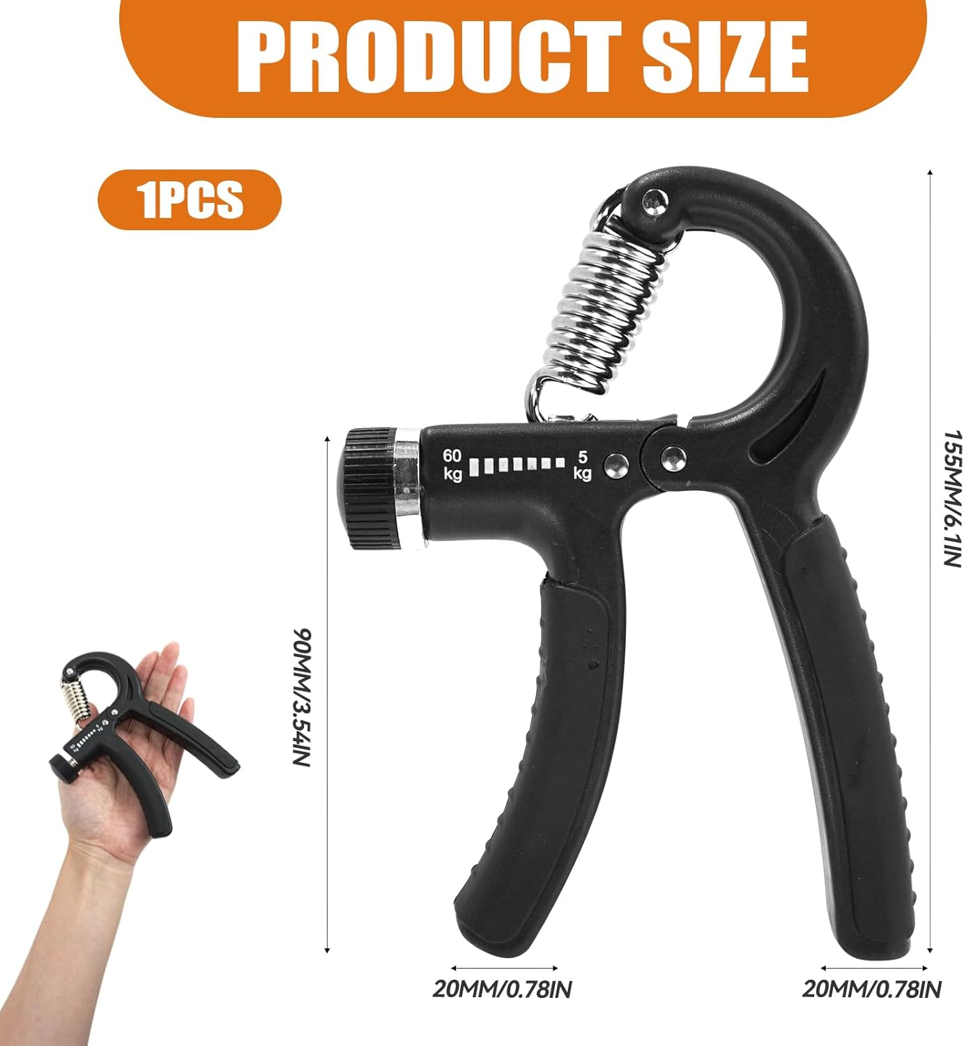 AIAOO Adjustable Grip Strength Trainer, Hand Strengthener with 11-132 Lbs Resistance, Forearm Trainer for Muscle Building Injury Recovery, Portable Hand Exerciser (Black)