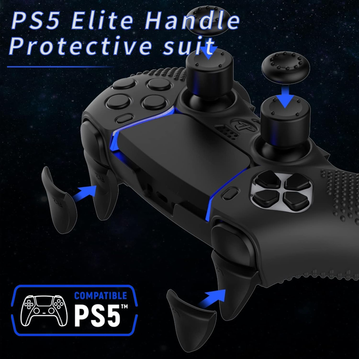PS5 Edge Controller Cover, Protective Case for Playstation 5 Edge with 4PCS Thumb Grip Caps & L2 R2 Trigger Extender Compatible with Dualsense Controller image number 3