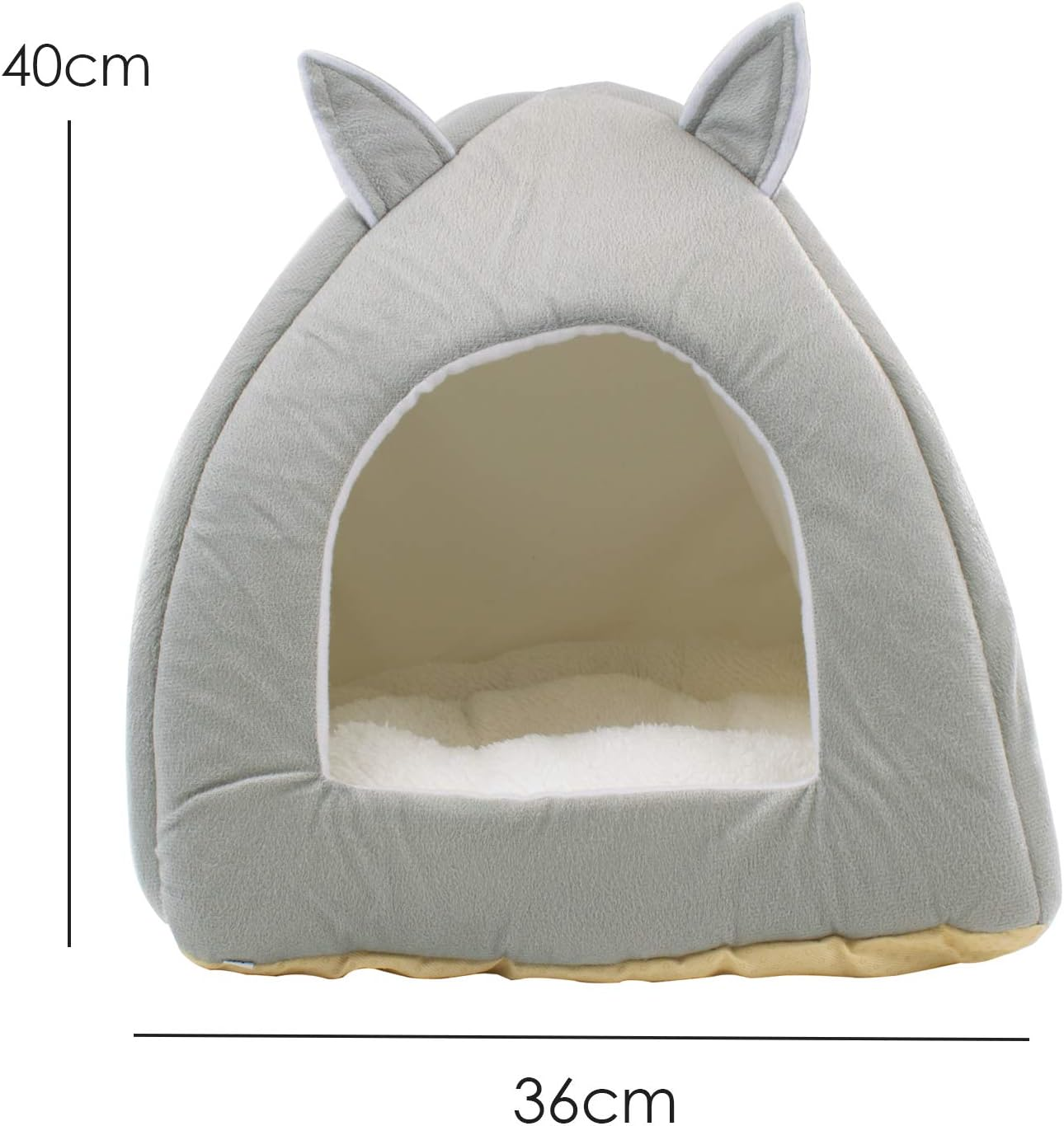 DIGIFLEX Grey Teddy Bear Style Pet Tent Bed, Kitten Bed &ndash; Fleece Soft Self Warming Washable Cat Bed - Ideal for Cats and Kittens &ndash; Soft & Comfortable Cat Bed Hut - 36 X 36 X 40Cm image number 5