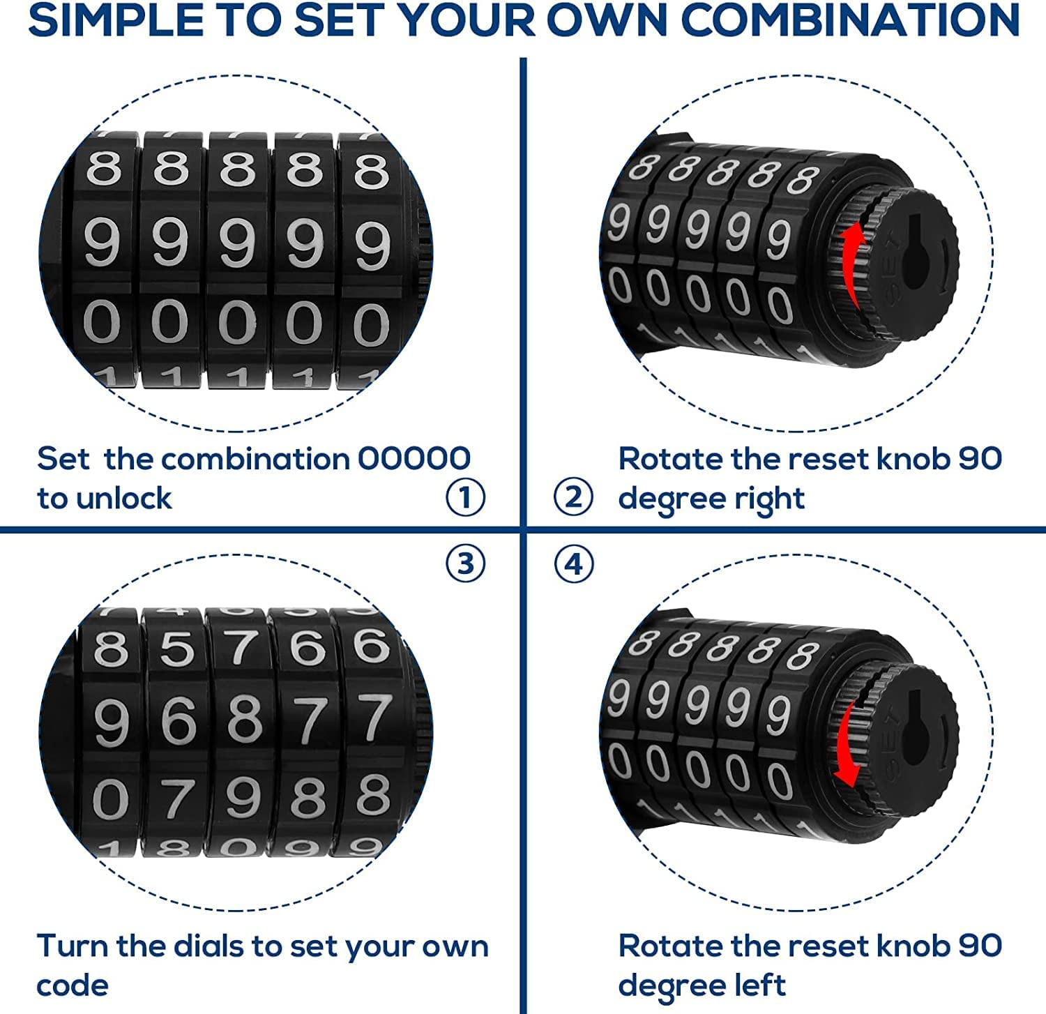 Hakea Cable Lock 121CM Bike Lock - Bicycle Lock - 5 Digit Combination Safety Code - Cable Cycle Lock - Multiple USE Cycling Lock - Black Color