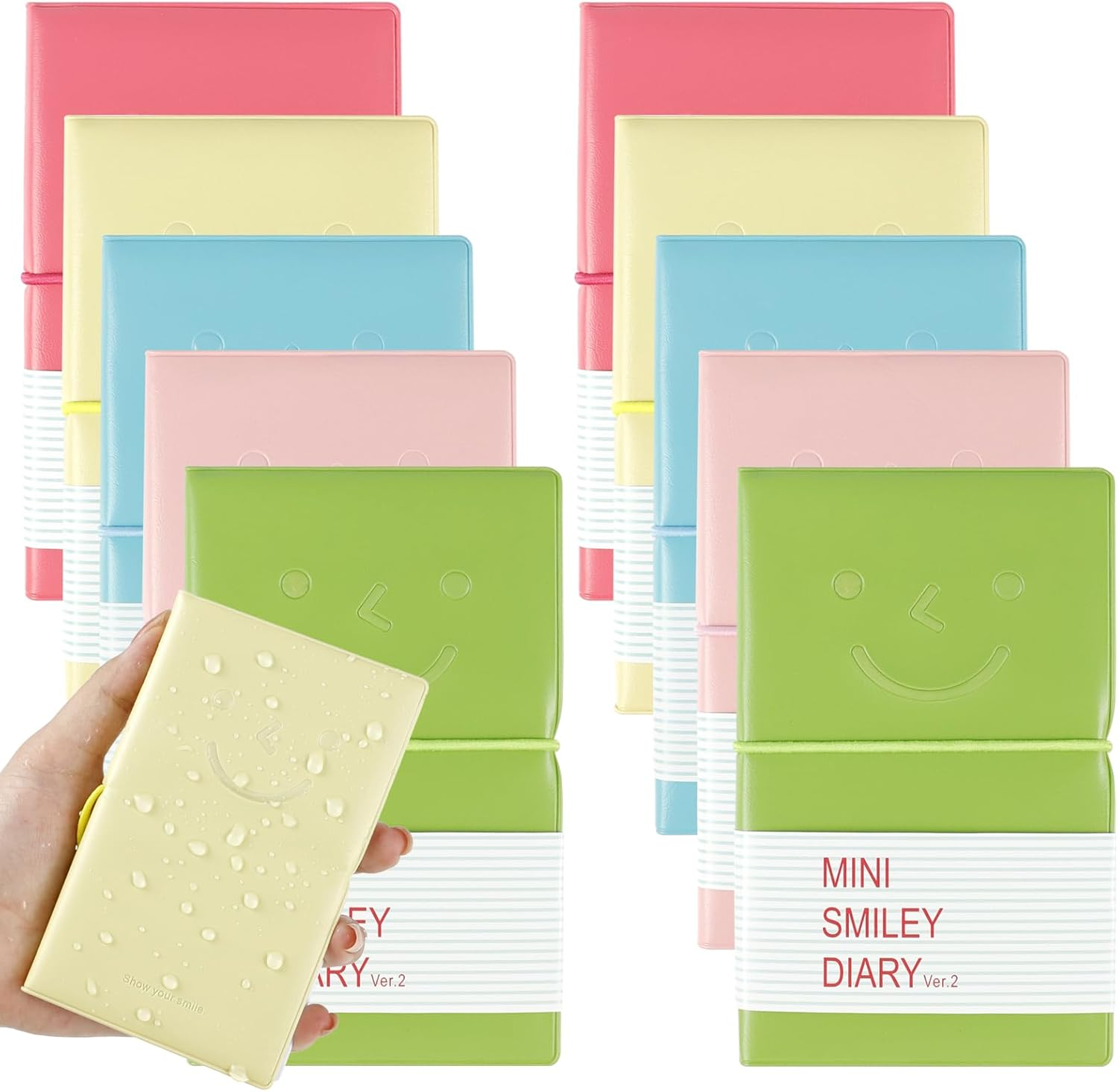 10 PCS Mini Pocket Notebooks, Small Smiley Diary Paper Notebook, 3X5 Inch Mixed Lined and Blank Paper Mini Order Notebooks with Elastic Closure and PU Leather Cover, 5 Colors image number 1