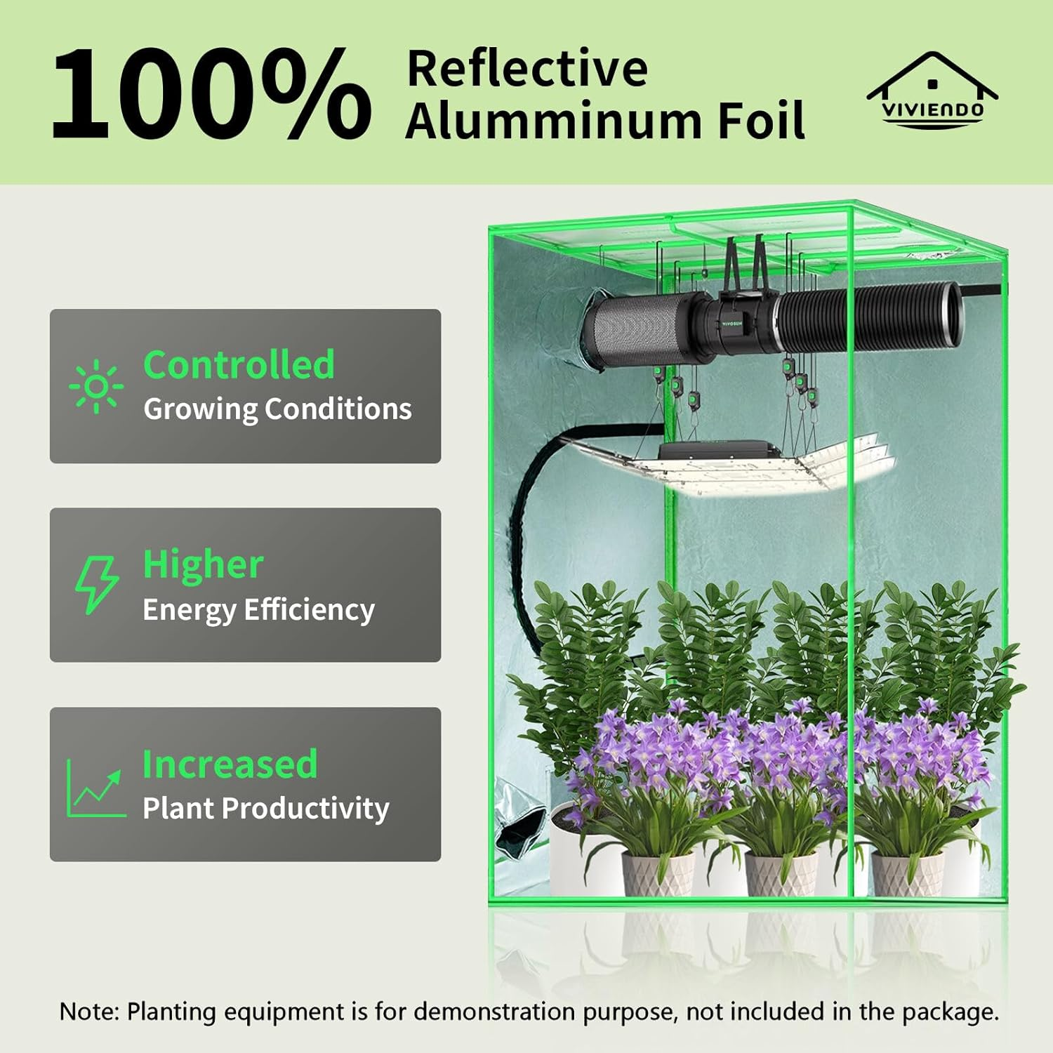 Viviendo Grow Tent, Hydroponics Growing System Plant Room, Greenhouse with Highly Reflective Inside, Indoor Plant Kits with Removable Floor Tray, 600D Oxford & Steel Frame, 1.2X1.2X2M image number 2