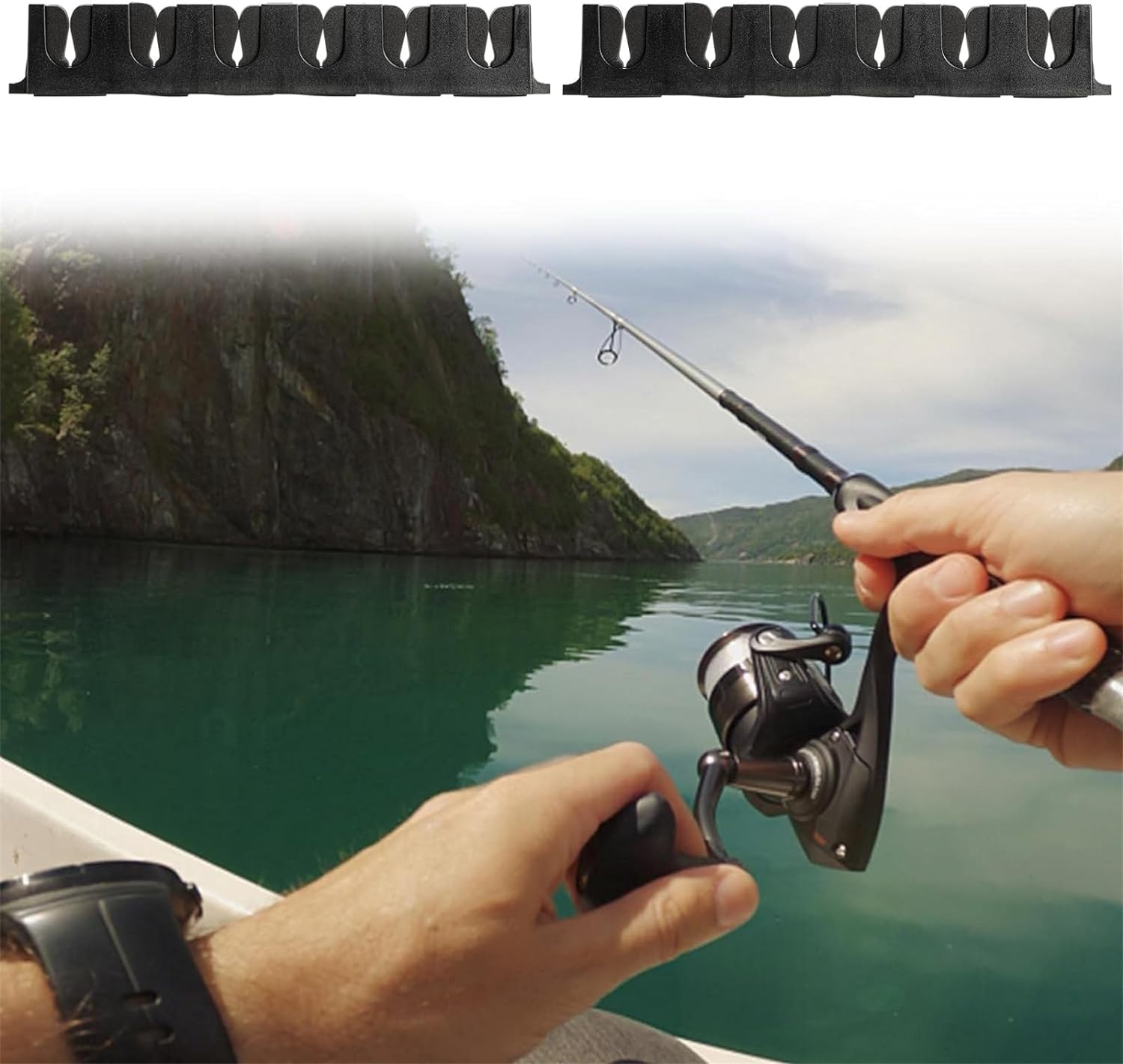 2 Pack Horizontal Fishing Rod Holders for Garage, Fishing Pole Holders to Hold 6 Rods, Wall Mounted Fishing Rod Rack, Kayak Fishing Pole Storage Holder and Rack image number 6