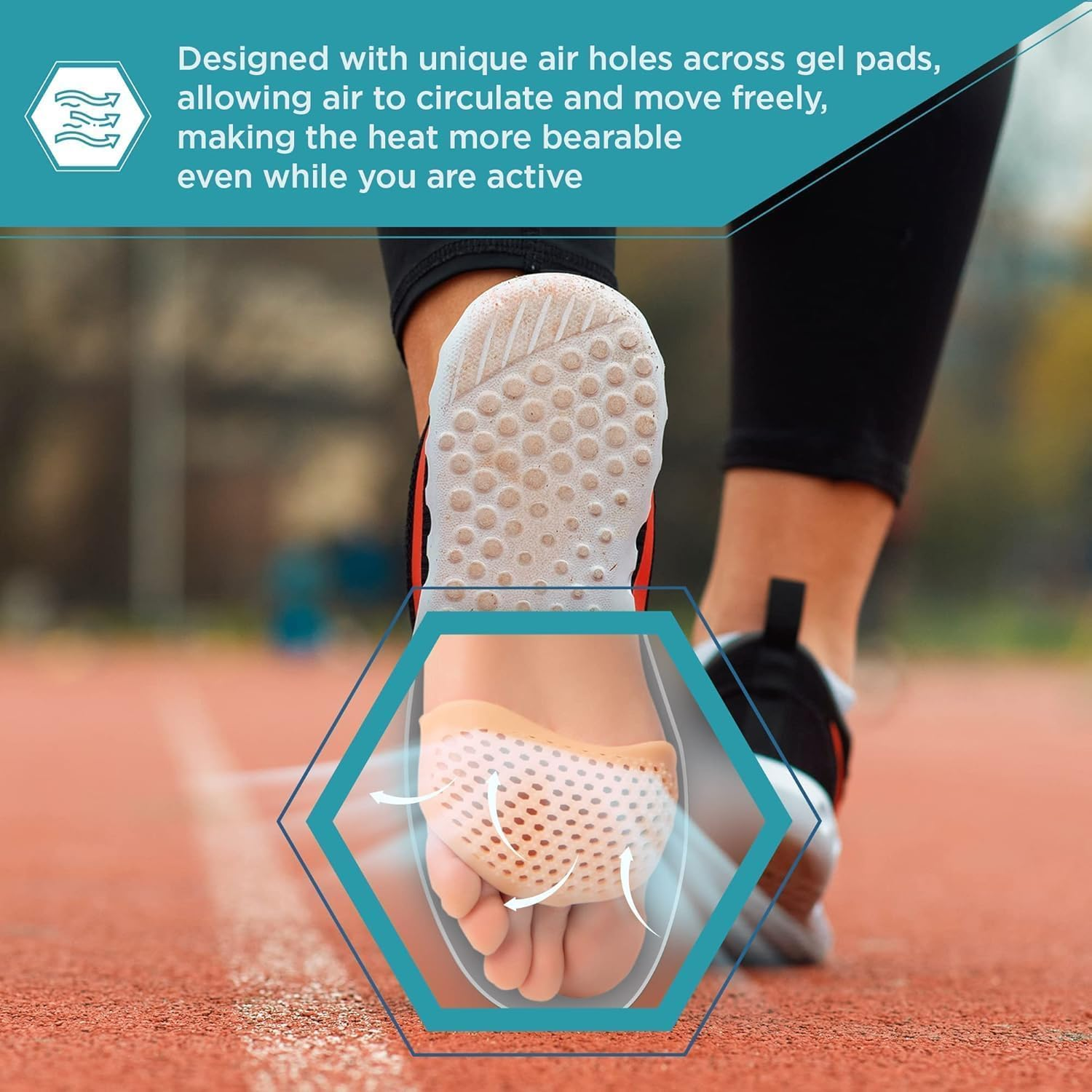 Metatarsal Foot Pads for Pain Relief - 4 Pack Soft Gel Ball of Foot Cushions, Breathable Reusable Forefoot Supports for Women & Men - Comfortable Shoe Inserts to Relieve Foot Discomfort, Skin-Tone image number 3