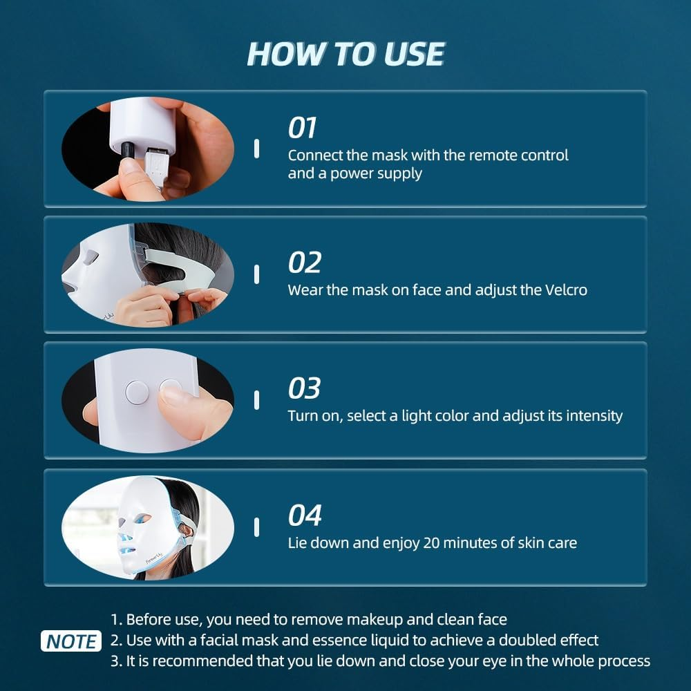 LED Facial Mask 7 Colors Photon LED Light Therapy Face Mask, Red Light Mask, Home Face Lifting Skin Rejuvenation Beauty Mask image number 4