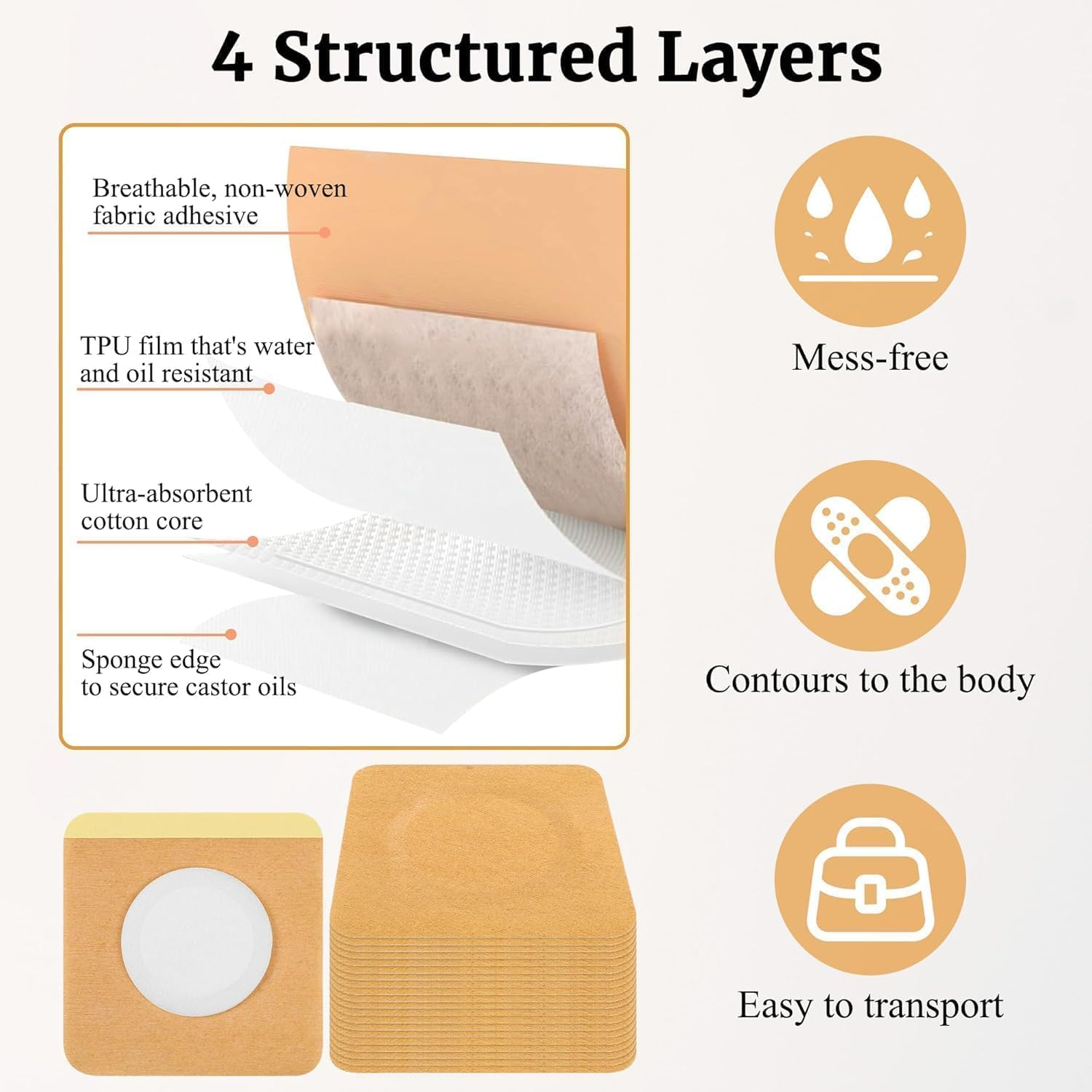 100Pcs Castor Oil Pack Wrap for Belly Button, 2 Inch Self-Adhesive Castor Oil Patches, Highly Absorbent Belly Button Patches for Work Sleep, Oils Not Included image number 4