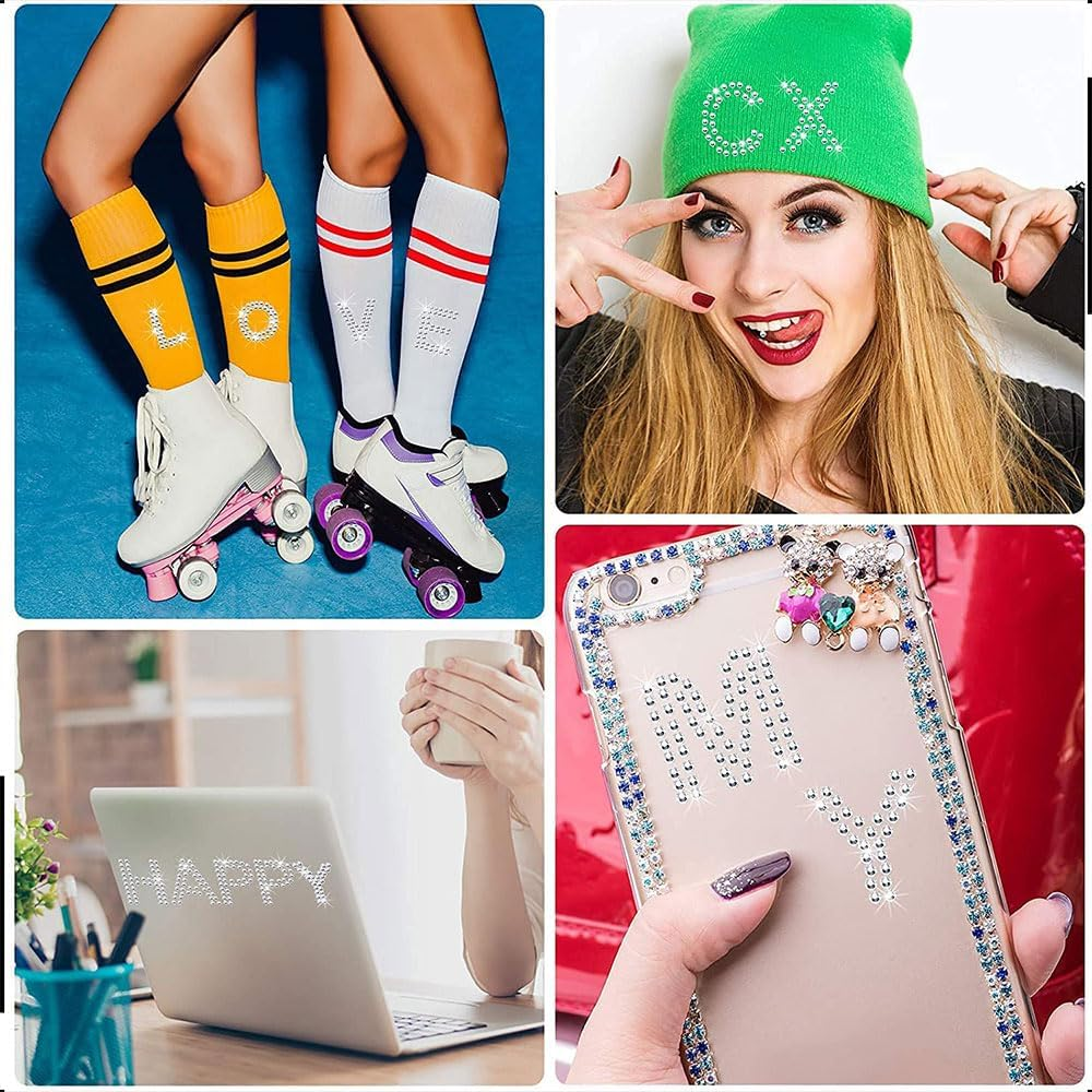 4 Pcs Rhinestone Letter Iron-On Sticker,Letters Self-Adhesive Letter Stickers,Bling Alphabet Letters Sticker (Silver)