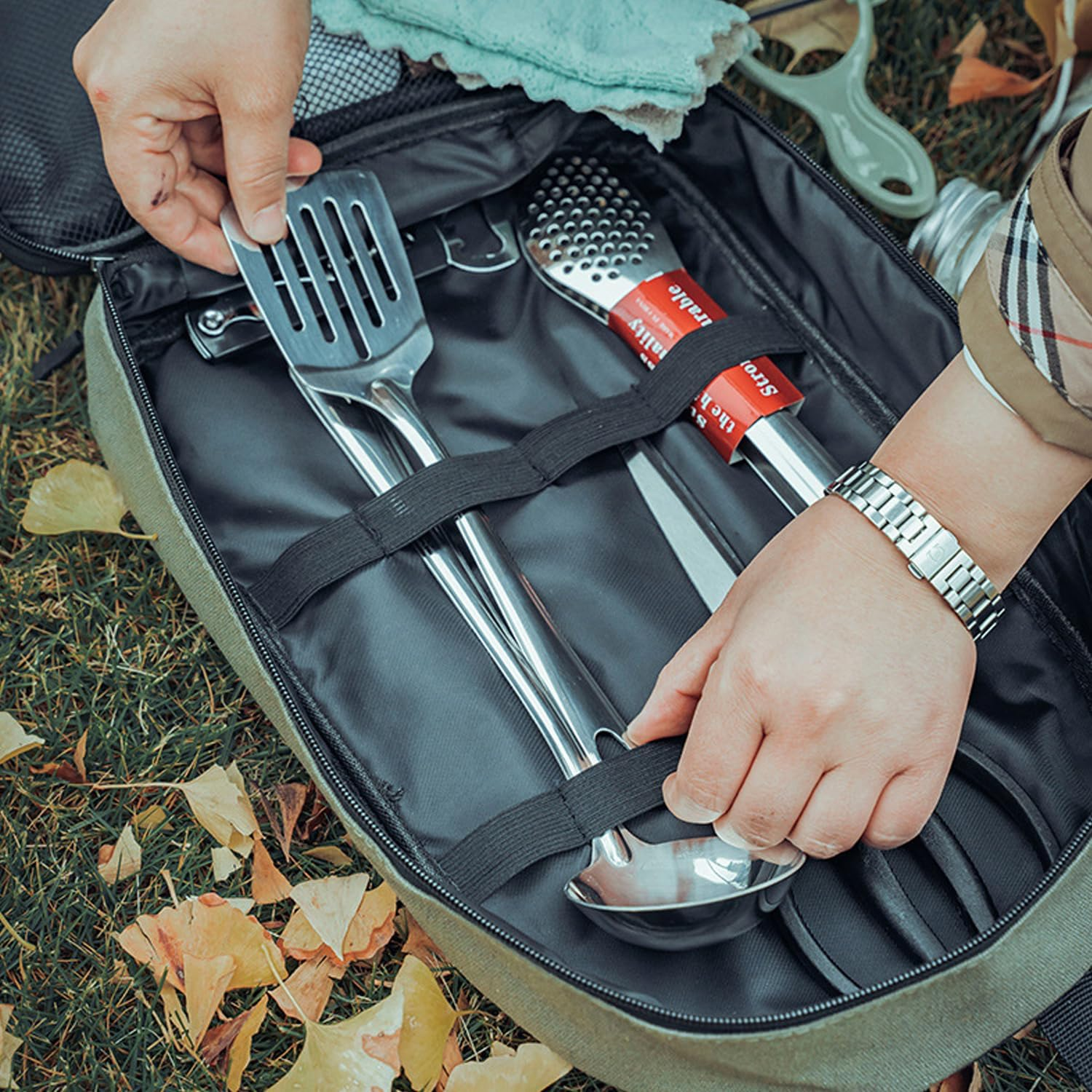 Portable Camping Kitchen Utensil Set,Camp Cookware Utensils Organizer Travel Kit,16 Pieces Cookware Kit, Travel Grill Set