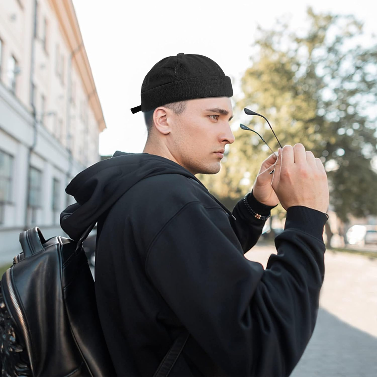 Hebenie Docker Hat Men Trawler Beanie Fisherman Beanie Brimless Cap Worker Sailor Hat Rolled Cuff Retro Fashion Adjustable Docker Cap for Men image number 3