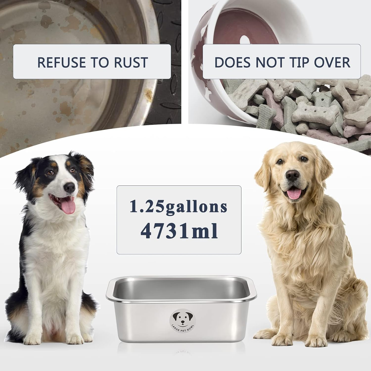 Stainless Steel Dog Bowls for Large Dogs, High Capacity Metal Dog Food Bowls, Food and Water Bowl for Larges, X-Large, and Big Dogs 1.25 Gallons image number 6
