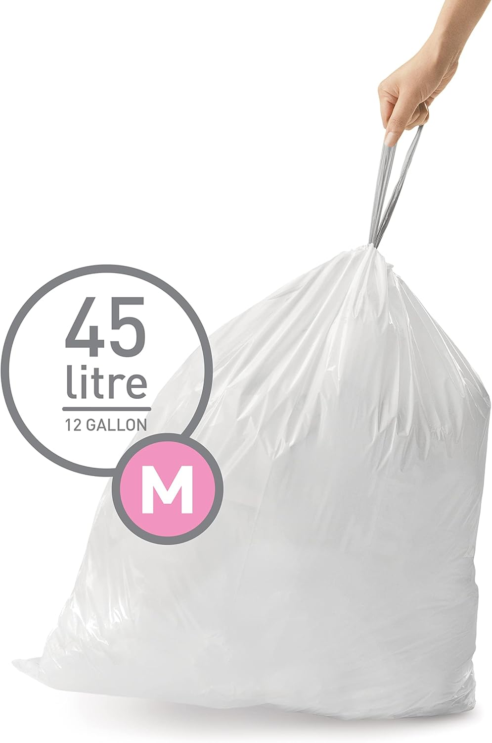 Simplehuman Code M Custom Fit Drawstring Trash Bags in Dispenser Packs, 45 Liter / 11.9 Gallon, White 20 Count (Pack of 5) 100 Liners image number 4