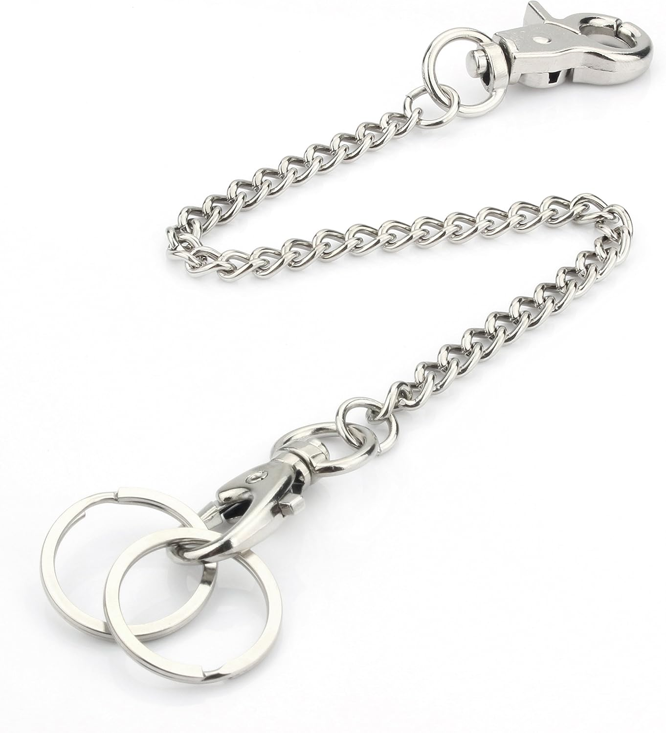 Wisdompro Wallet Chain, 2 Pack 8 Inch Heavy Duty Pocket Keychain with Lobster Clasps and 2 Keyrings for Keys, Wallet, Jeans, Pants, Belt Loop, Purse and Handbag - Silver image number 1