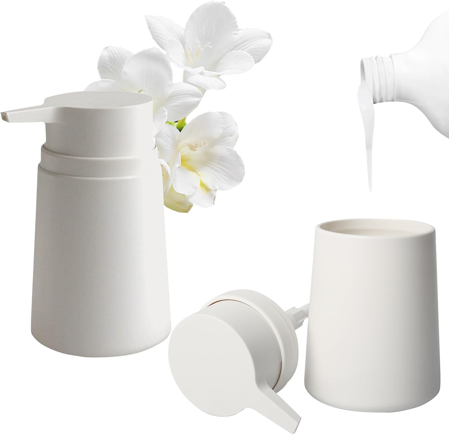 Topsky Soap Dispenser with Plastic Pump, 320Ml Liquid Hand Soap Dispenser, Rustproof Pump for Kitchen & Bathroom, Great for Lotions, Essential Oil, Liquid Soaps, 2 Pack (White) image number 3