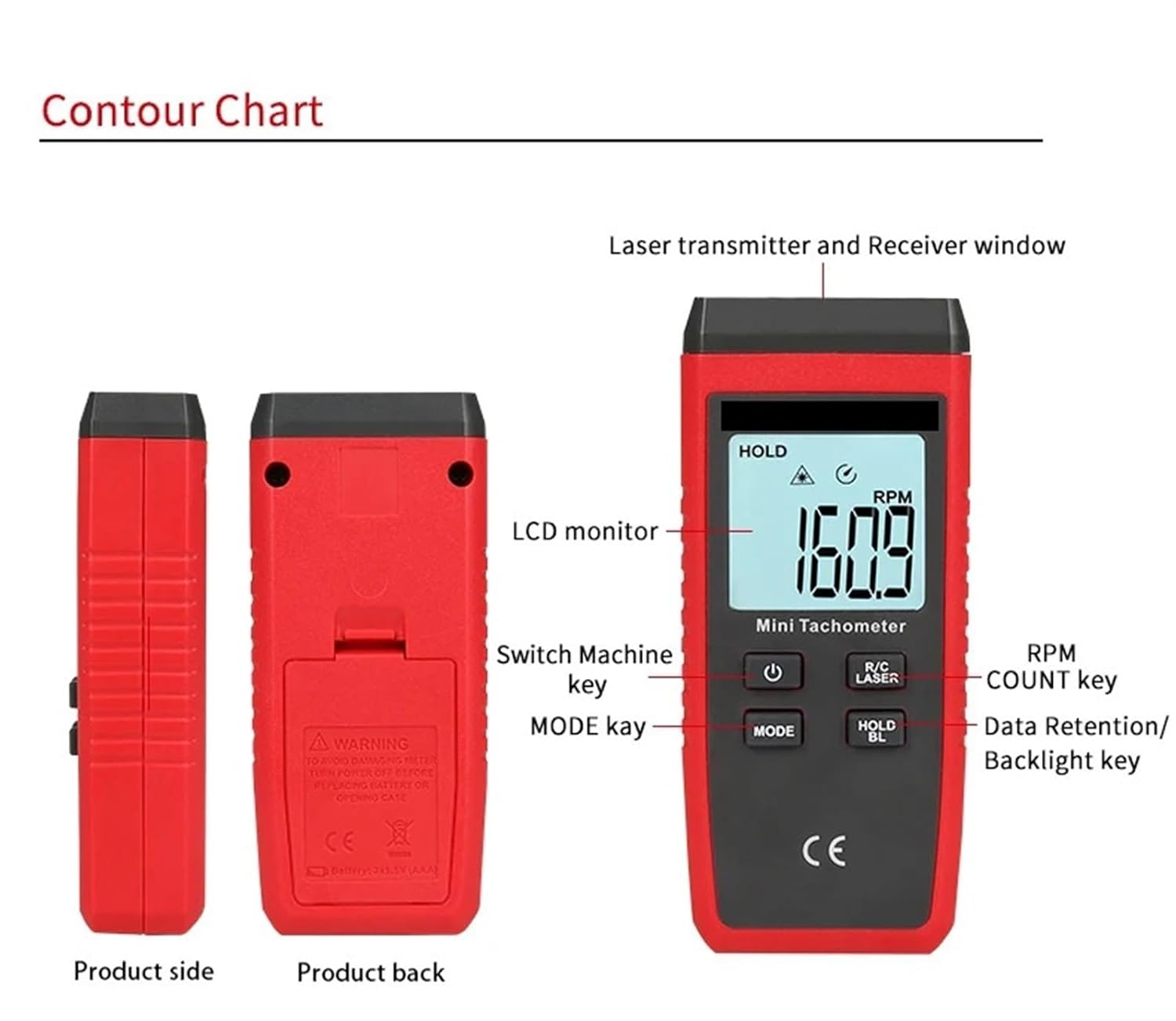Mini Digital Tachometer Non-Contact Tachometertachometer Odometer Backlight image number 4