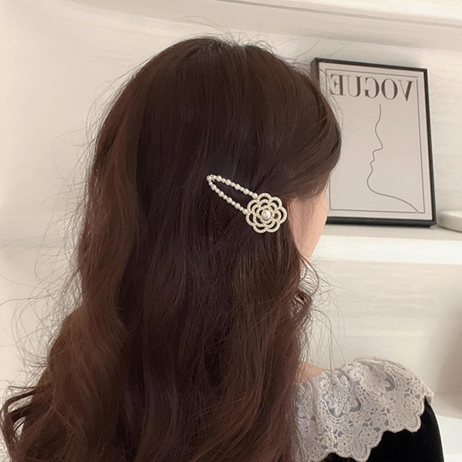 Flower Hair Clip for Women Crystal Flowers Hair Pins Gold Beads Hair Clips Paved Flowers Decorative Hairpin Beads Hair Accessories Long Hair Fashion Gifts (Style:B) image number 6