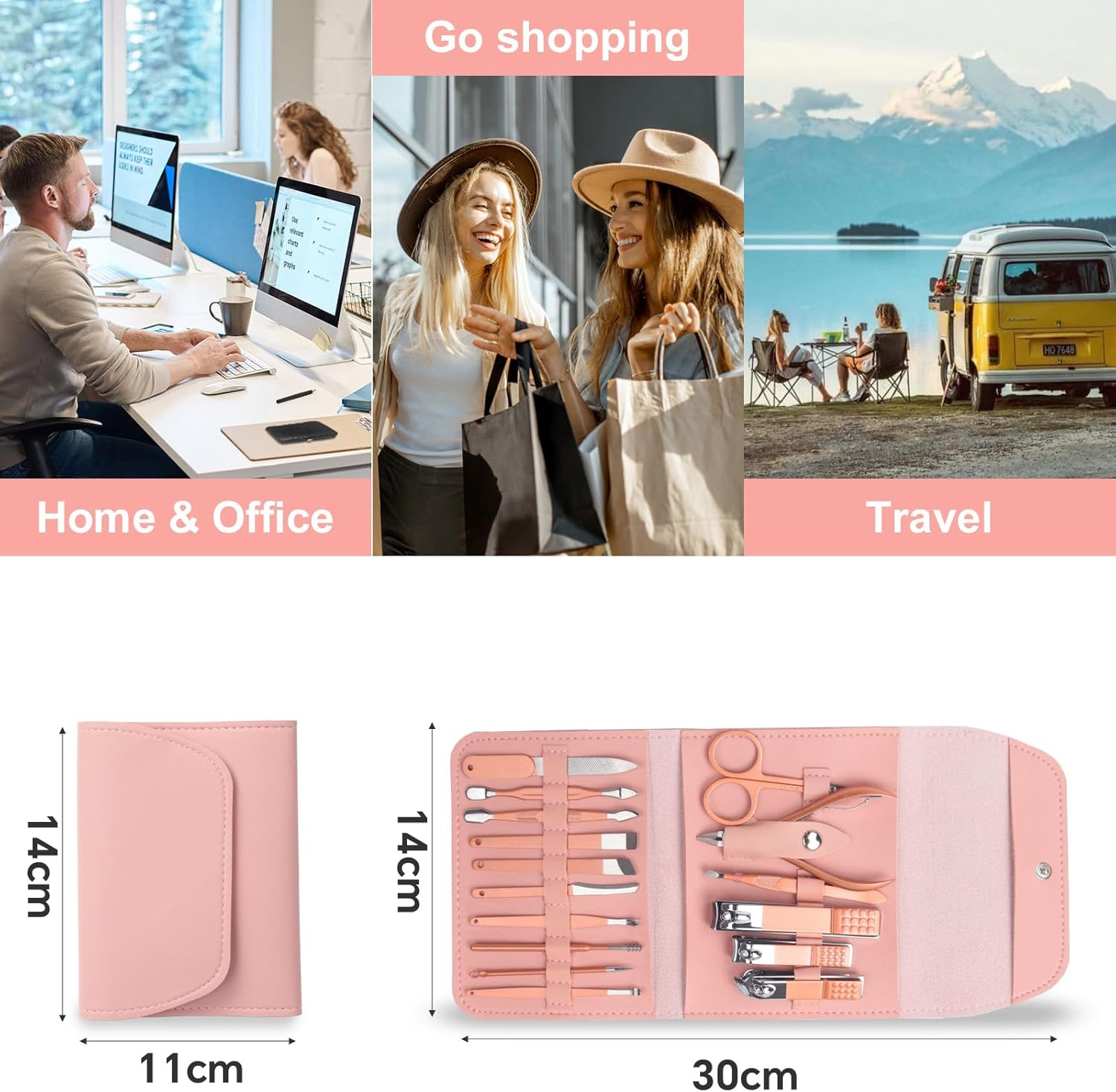 DAWNTREES Nail Clippers Set 16 in 1 Manicure Set Stainless Steel Professional Pedicure Set,Women'S Nail Clippers,Rose Gold Nail Scissors,Nail File, Nose Hair Scissors,Eyebrow Razor. image number 4