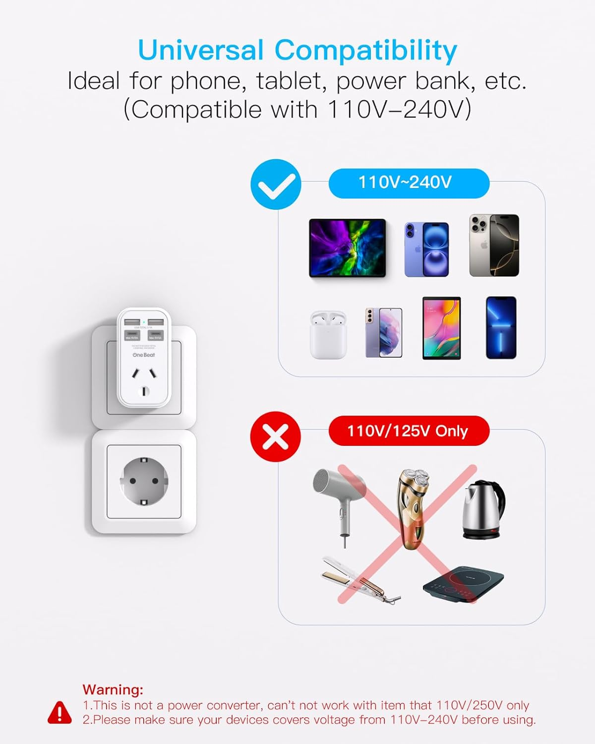 AU to EU Travel Adapter, Type E/F International Power Adapter with 4 USB(2 USB C), European Travel Accessories, European Travel Plug Adapter for Bali Germany Spain France Greece Netherlands Turkey image number 4