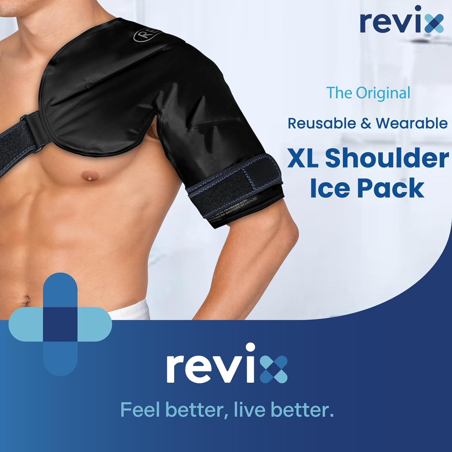 REVIX XL Shoulder Ice Pack Rotator Cuff Cold Therapy, Reusable Gel Ice Pack Shoulder Wraps for Pain, Swelling, Tendonitis and Shoulder Surgery, Long-Lasting Shoulder Compression, Black image number 3