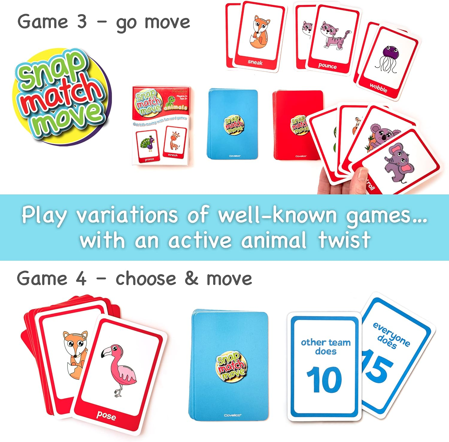 Animal Exercise Card Game | Kids Exercise Equipment - Play Active Games for Kids | Physical Activity Games - Memory, Go Fish and Snap | Exercise Cards for Kids Fitness | Exercise Flash Cards image number 6