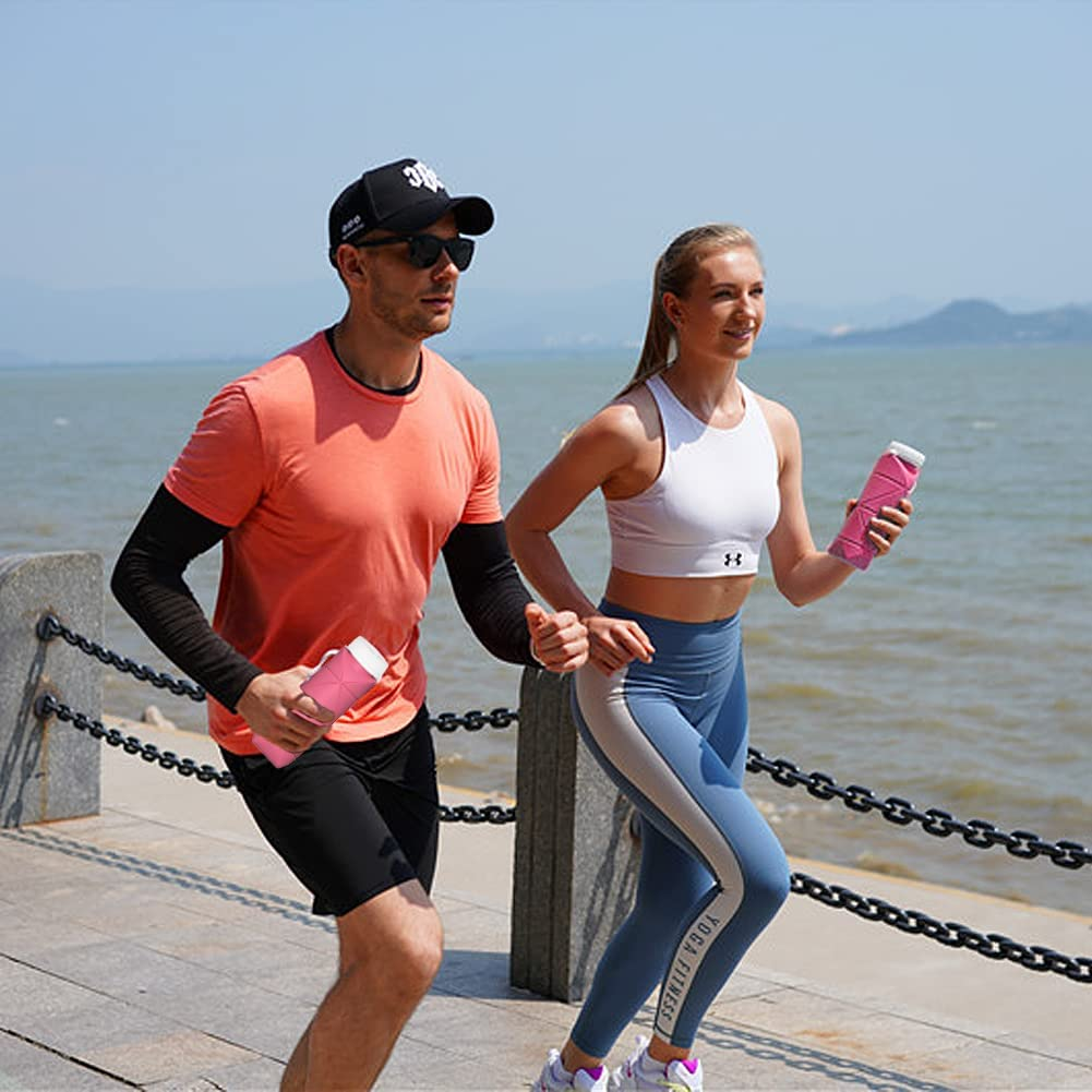 Collapsible Bottle Foldable Food Grade Silicone Water Bottle with Suction Nozzle,Collapsible Leak Proof Water Bottle for Sports,Fitness Gym,Gym Outdoor,Camping Hiking,Travel(Pink,600Ml) image number 1