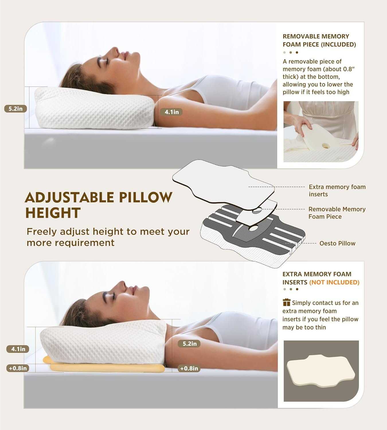 Osteo Cervical Pillow for Neck Pain Relief, Hollow Design Odorless Memory Foam Pillows with Cooling Case, Adjustable Orthopedic Bed Pillow for Sleeping, Support for Side Back Sleepers image number 4