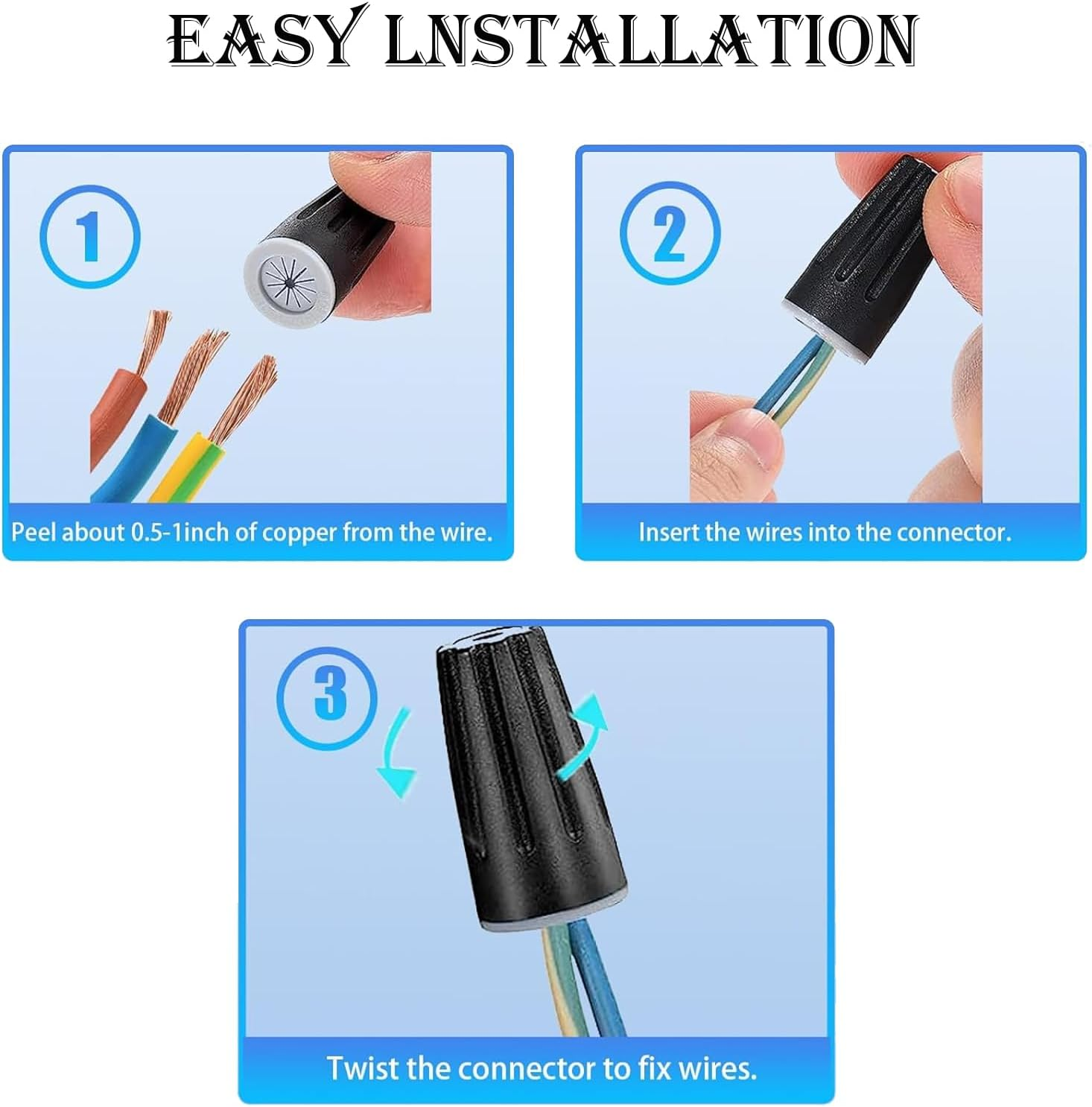 50Pcs Waterproof Wire Electrical Connectors,Outdoor Sealed Wire Connectors,Landscape Wire Connectors,Electrical Nut Caps for Sprinkler Landscape Light Irrigation Valves (Black) image number 1