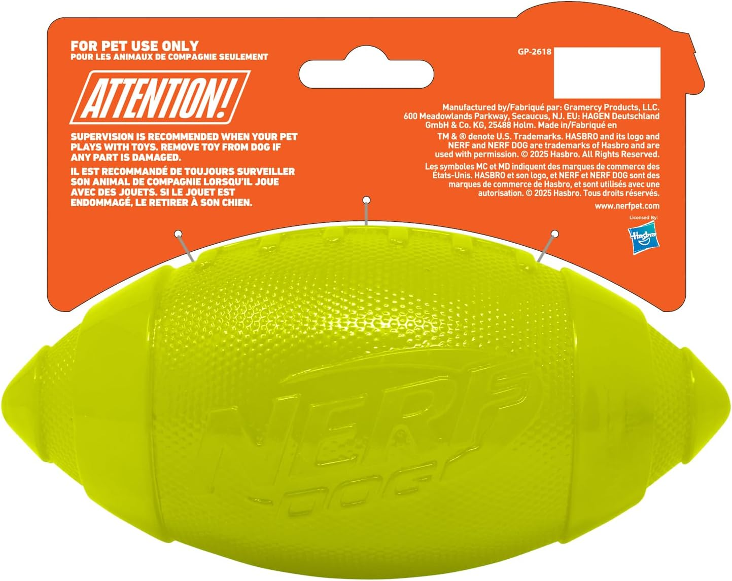 Nerf Dog 7In TPR Glow Classic Squeak Football Dog Toy -Green image number 5