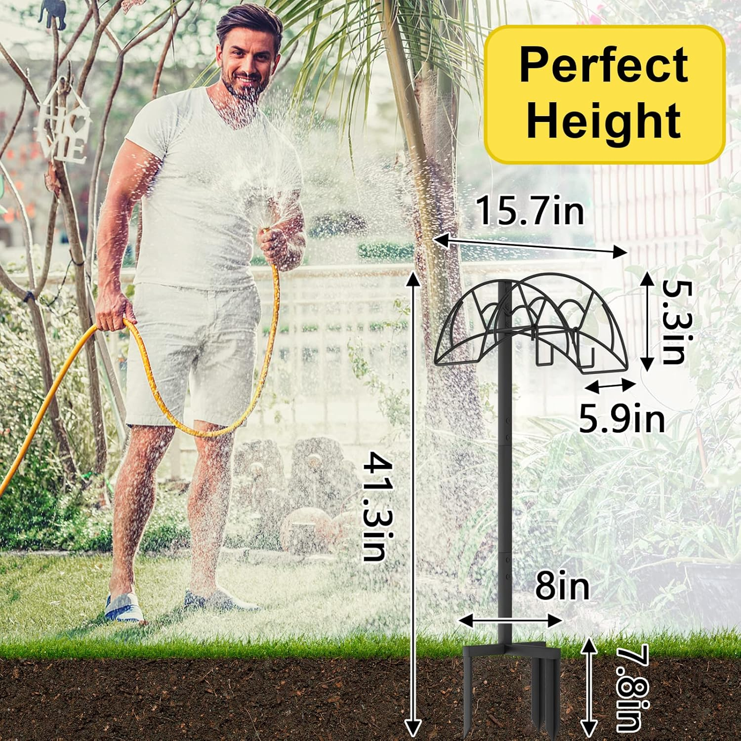 Vygrow Garden Hose Holder Freestanding, Heavy Duty Metal Water Hose Holders for Outside, Detachable Garden Hose Storage Stand Rack, Black image number 4