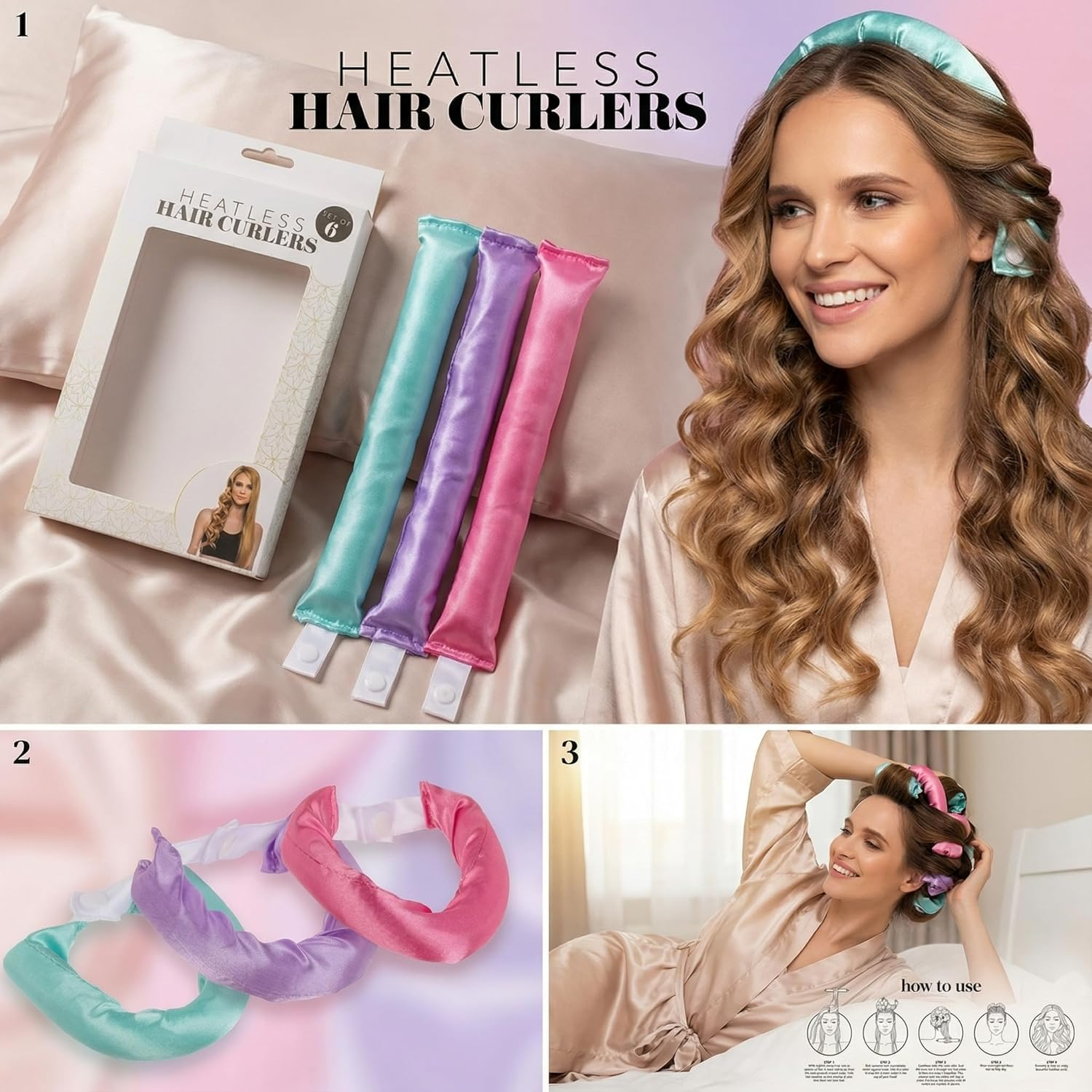 MIJOMA Heat-Free Curlers - Set of 6 Satin Curling Irons - for Healthy Curls without Heat - Soft Foam Curler for Day & Night - 22 Cm # image number 2