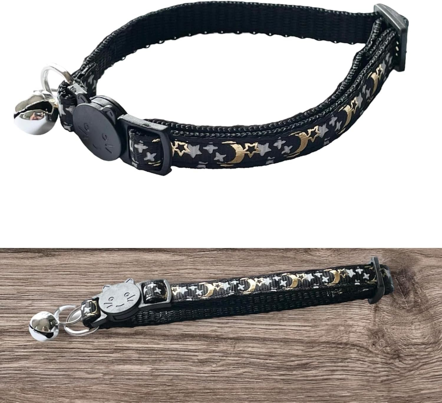 Cat Collars Quick Release,Reflective Night Theme Kitten Collar with Moon and Stars,Breakaway Black Reflective Cute Adjustable Lightweight Collar Cat,For Cats,Kittens,Small Pets(Black) image number 1