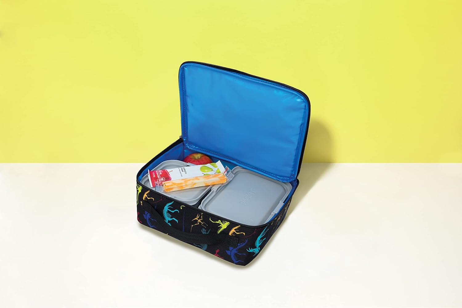 Packit Freezable Lunch Box, Dino Fossils Neon, Built with Ecofreeze Technology, Collapsible, Reusable, Zip Closure, Perferct for Fresh Meals on the Go - Dinosaur Print image number 2