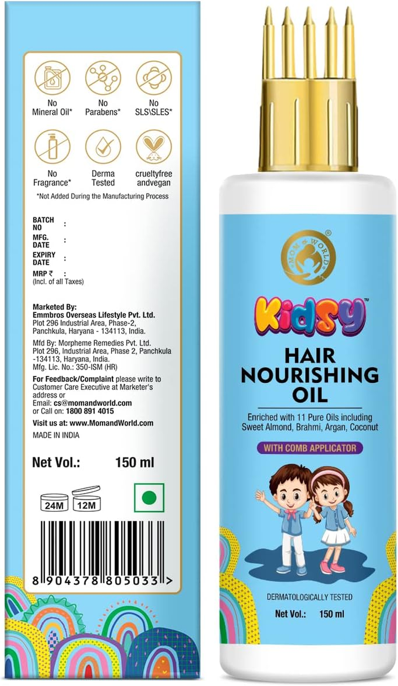 Mom & World Kidsy Hair Nourishing Oil with Comb Applicator for Kids, Dermatologically Tested, Enriched with 11 Pure Oils, 150Ml,1 image number 3