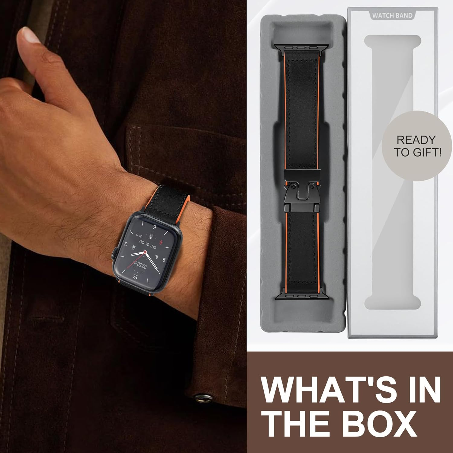 Westeagle Magnetic Leather Bands Compatible with Apple Watch 49Mm 46Mm 45Mm 44Mm 42Mm 41Mm 40Mm 38Mm for Men Women, Genuine Leather with Magnetic Buckle for Iwatch Ultra 1/2 Series SE/10/9/8/7/6/5/4/3 image number 1