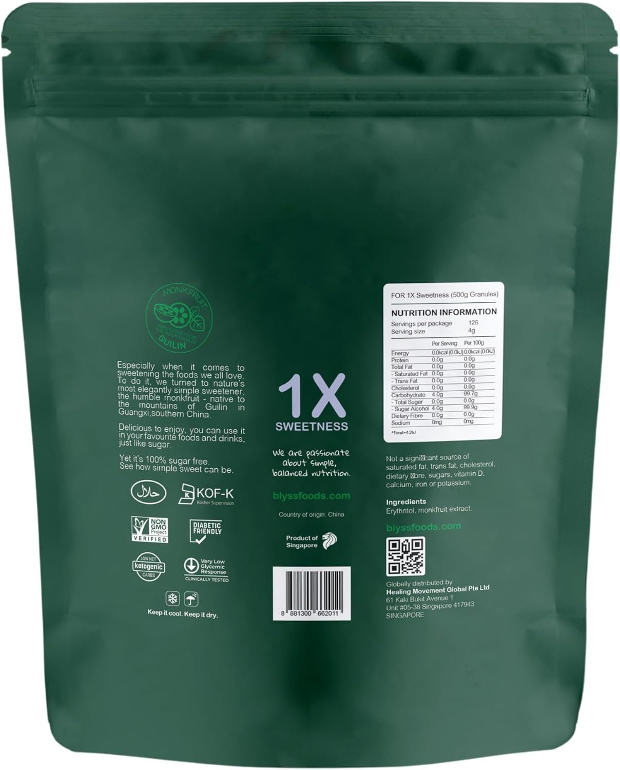Blyss Natural Zero-Gi Monk Fruit Sweetener - 500G Granular, Keto & Diabetic Friendly, Sugar Substitute, Erythritol Blend, Vegan, Low Carb, Zero Aftertaste
