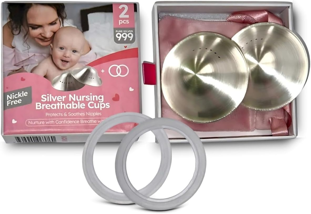 Original Breathable Soothing Silver Nursing Cups&ndash;Silver Nipple Shields for Breastfeeding-Nipple Covers Breastfeeding-Nipple Shields for Nursing Newborns-Breastfeeding Essentials-Healing Cups (Extra Large) image number 1