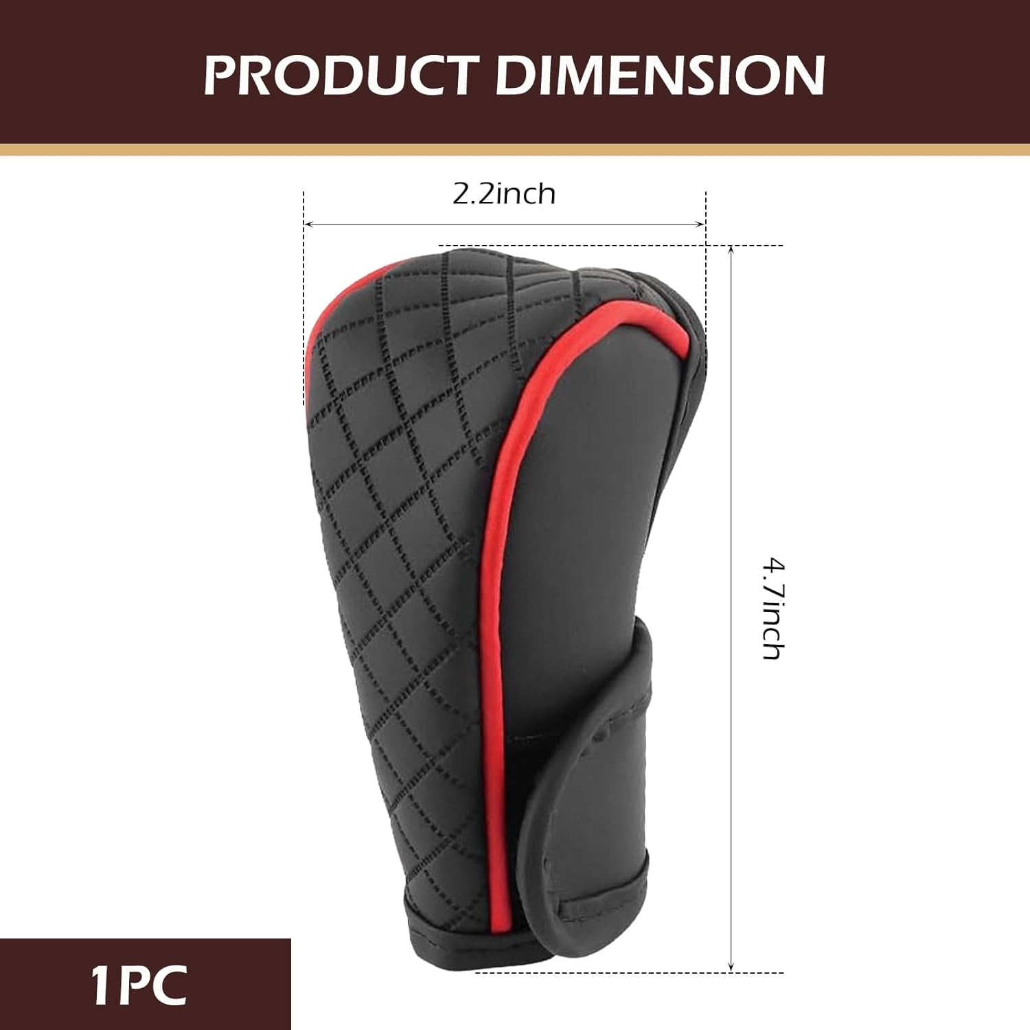 Car Gear Shift Cover, Leather Shifter Cover, Gear Shift Knob Cover for Shift Lever Protection, Universal Car Gear Shift Cover, Car Decoration Accessories (Black-Red) - Red image number 3