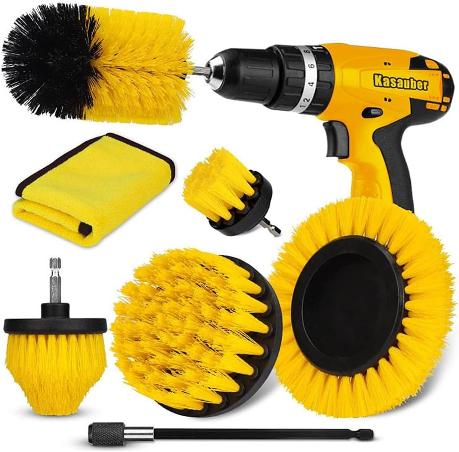 7 Pcs Drill Brush Attachment Set, Portable Drill Scrub Brush, Power Cleaning Scrub Brush Kit, Cleaning Kit Suitable for Car Bathroom Wooden Floor Laundry Room Cleaning (Yellow) image number 1