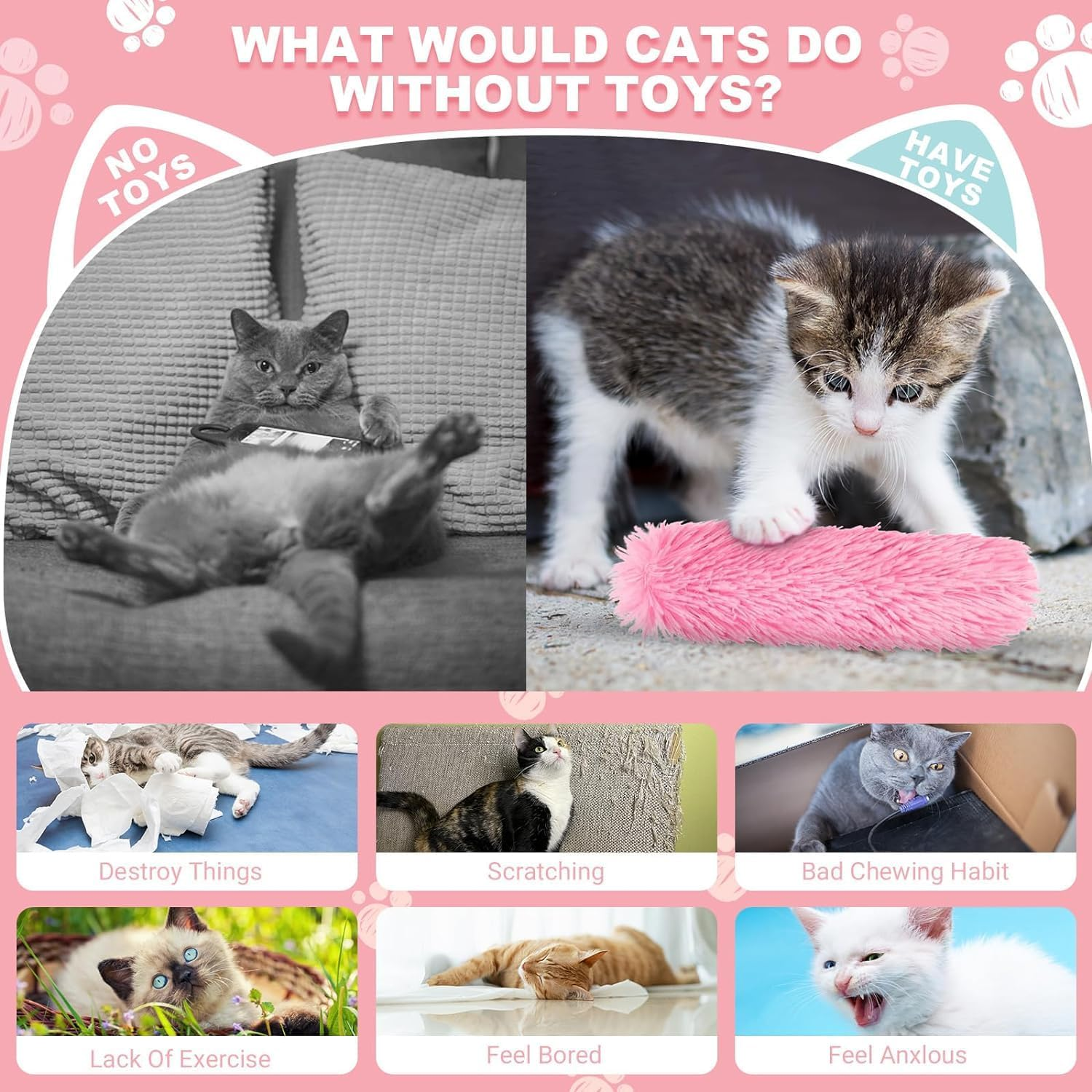 Cat Toys Cat Pillows 4 Pack Soft and Durable Crinkle Sound Catnip Toys, Interactive Cat Kicker Toys for Indoor Cats, Promotes Kitten Exercise Plush Cat Chew Teething Clean Toy for Small Cats image number 2