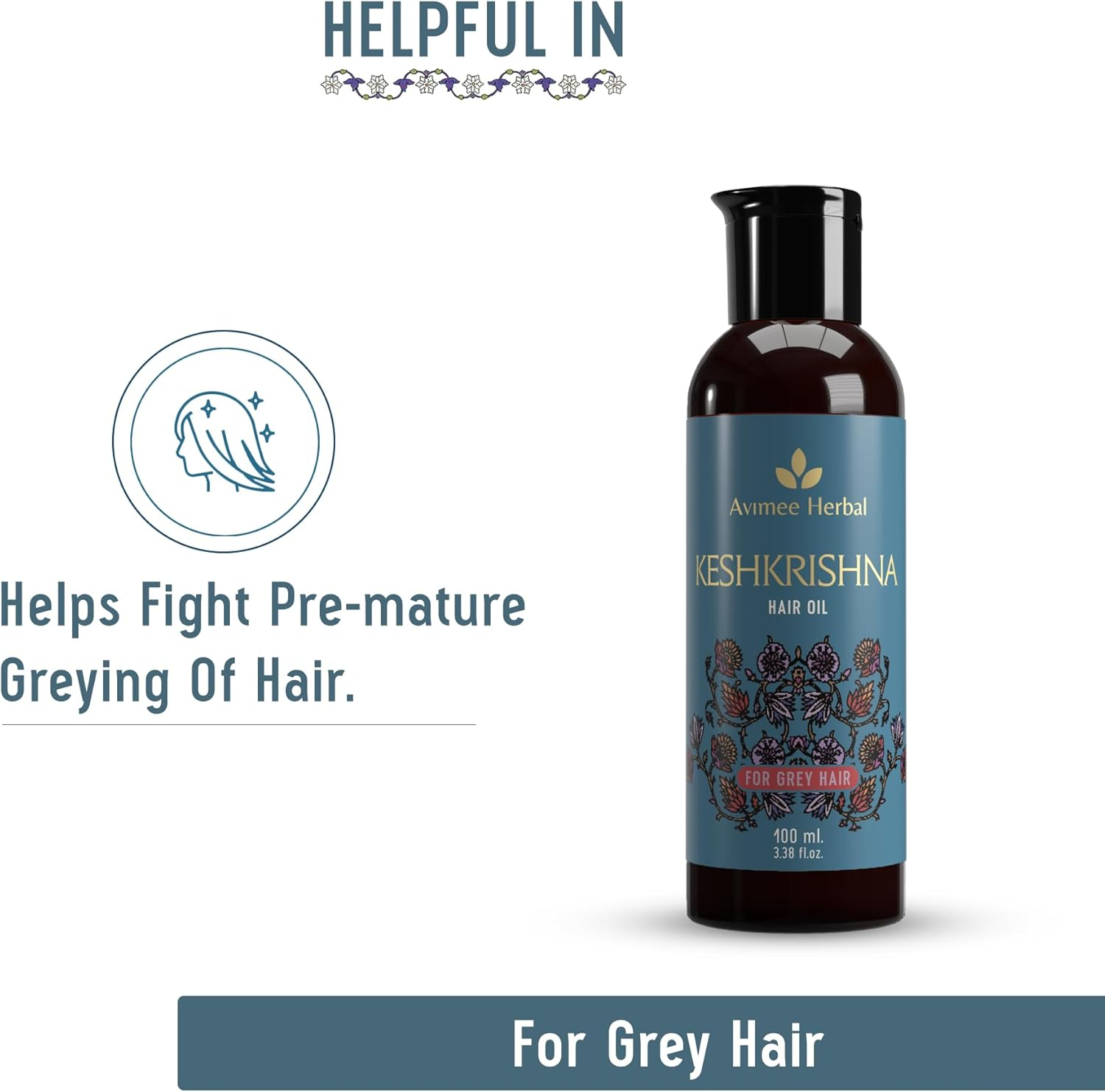 AVIMEE Herbalkeshkrishna Hair Oil | with Indigo, Amla, Currly Leaf and Henna Oil | Mineral Oil Free | 100 Ml