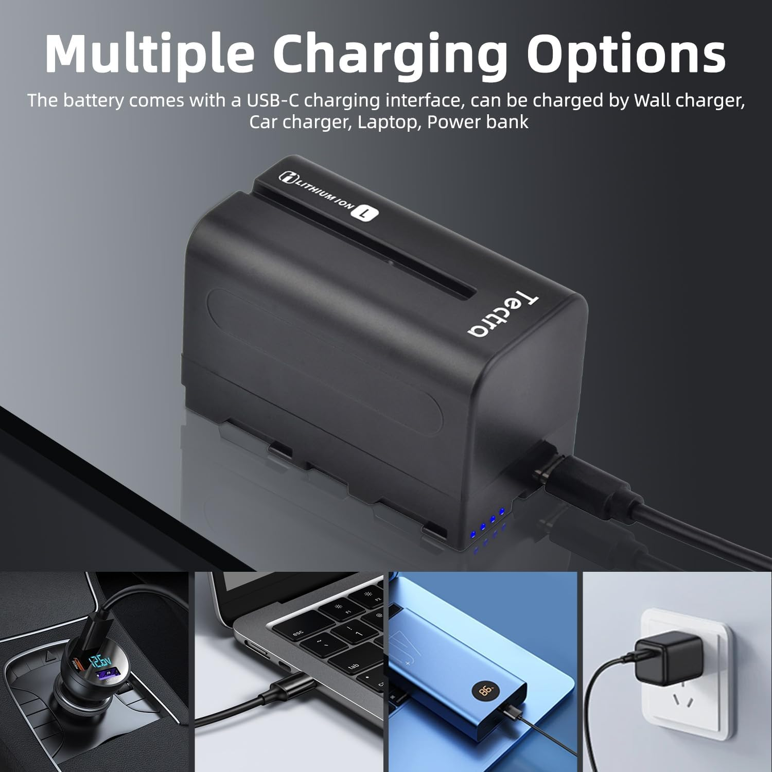 Tectra 6000Mah NP-F750 Battery 2 Pack, USB-C Replacement Battery for Sony NP-F550 F570 F750 F770 F950 F960 F970, Compatible with LED Video Light/Monitor/Ring Light (Not for Camera) image number 2