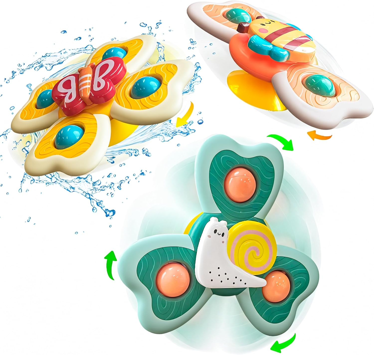 Wukon Suction Cup Spinners Baby Toys - 3PCS Spinner Sensory Toy for Toddlers 1 2 3 Year Old Boy Girl Birthday Gift, Fidget Rotating Bathtub Bath Toys Travel Table & Early Education Toys for 6+ Month image number 2