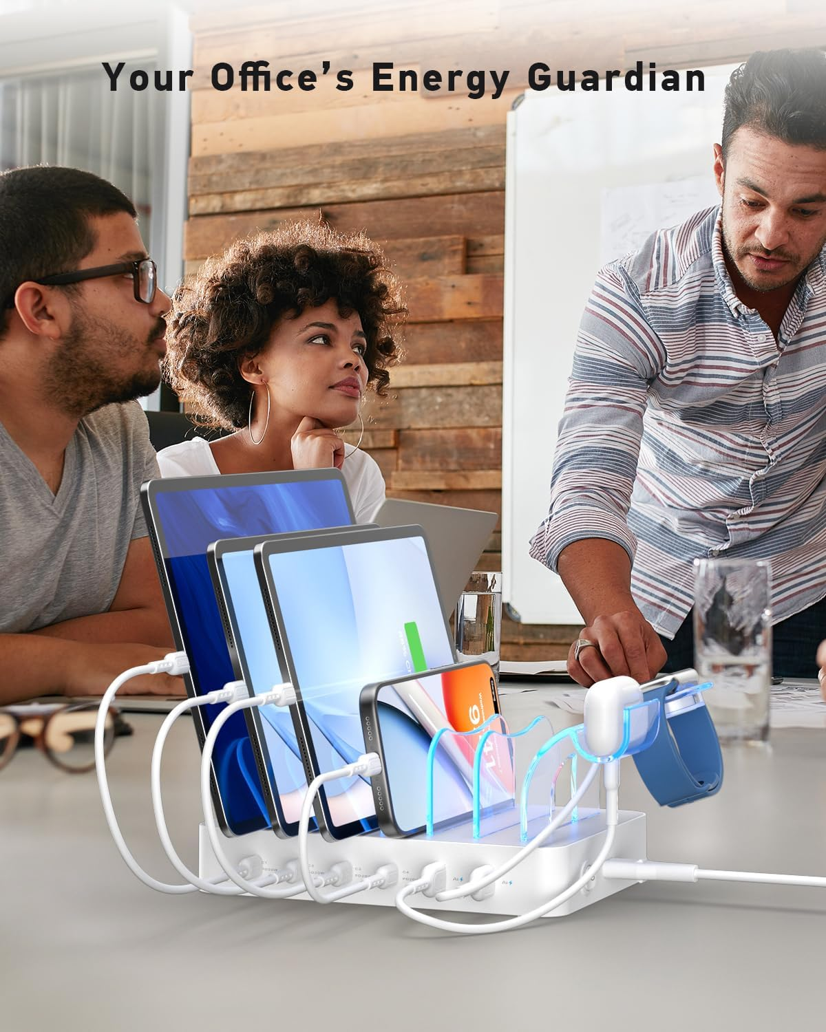 Soopii 90W Charging Station for Multiple Devices, 6 Port Multi USB C Charger Station with 6 Mixed Short Cables,Pd 20W Charging Dock for Lphone,Galaxy,Ipad,Tablet and More Electronic Devices,White image number 6