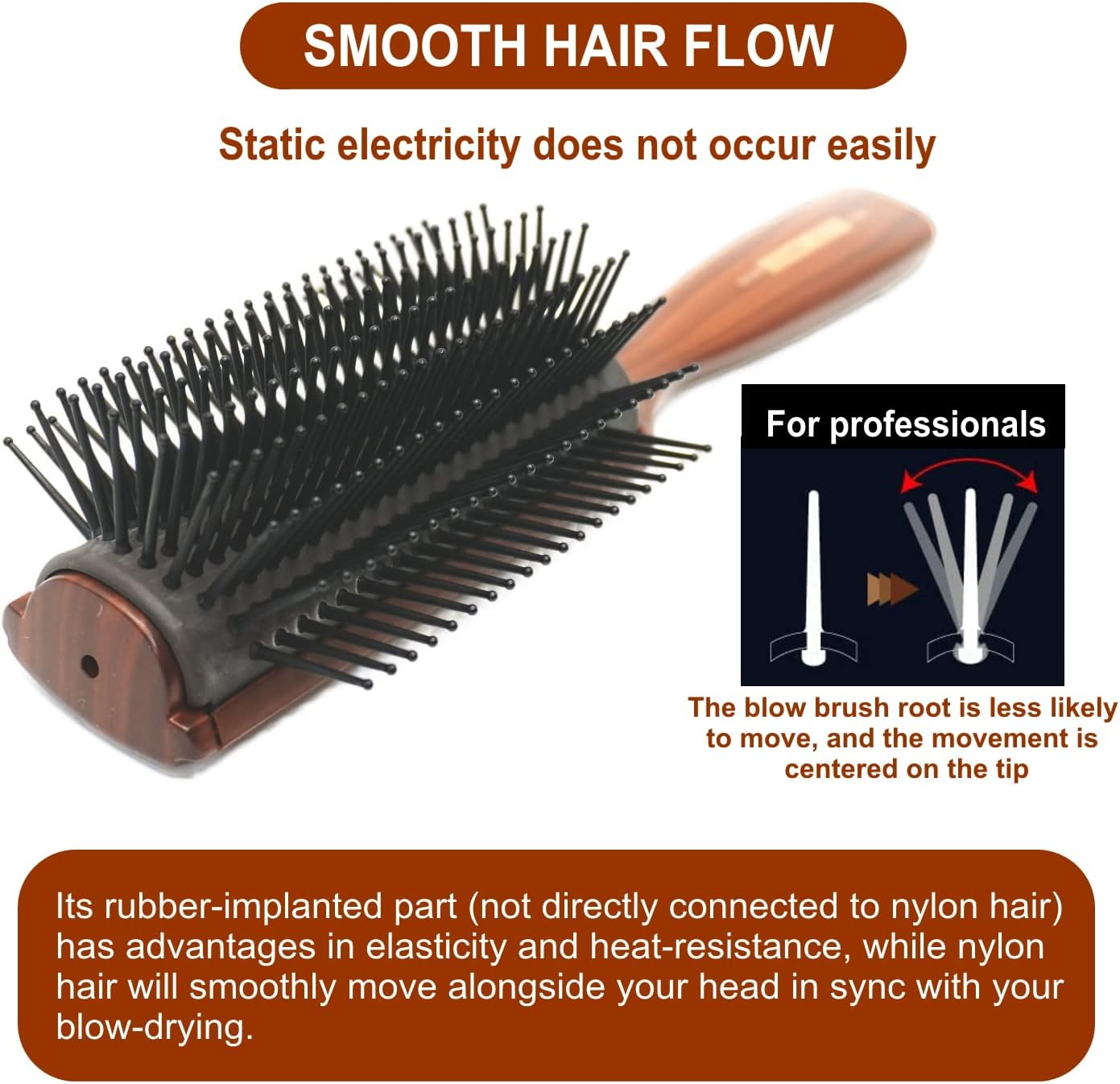 Vess C-2000 Professional Hair Brush Tourmaline Ceramic 9 Row round Tip Curved Pad Anti-Static Natural Rubber Specialized Pin Structure image number 5